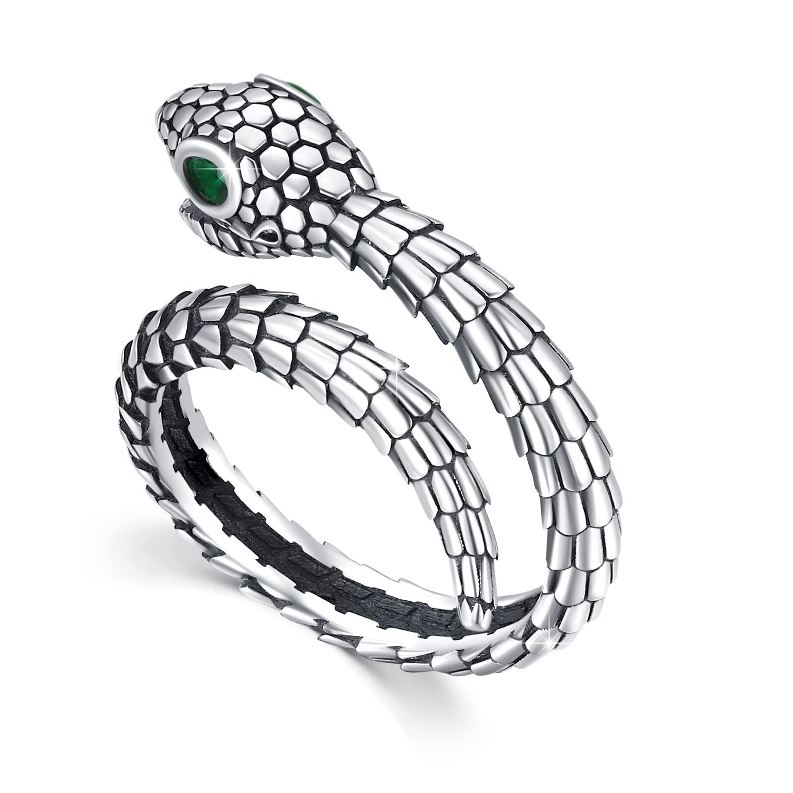 Sterling Silver Round Shaped Cubic Zirconia Snake Open Ring