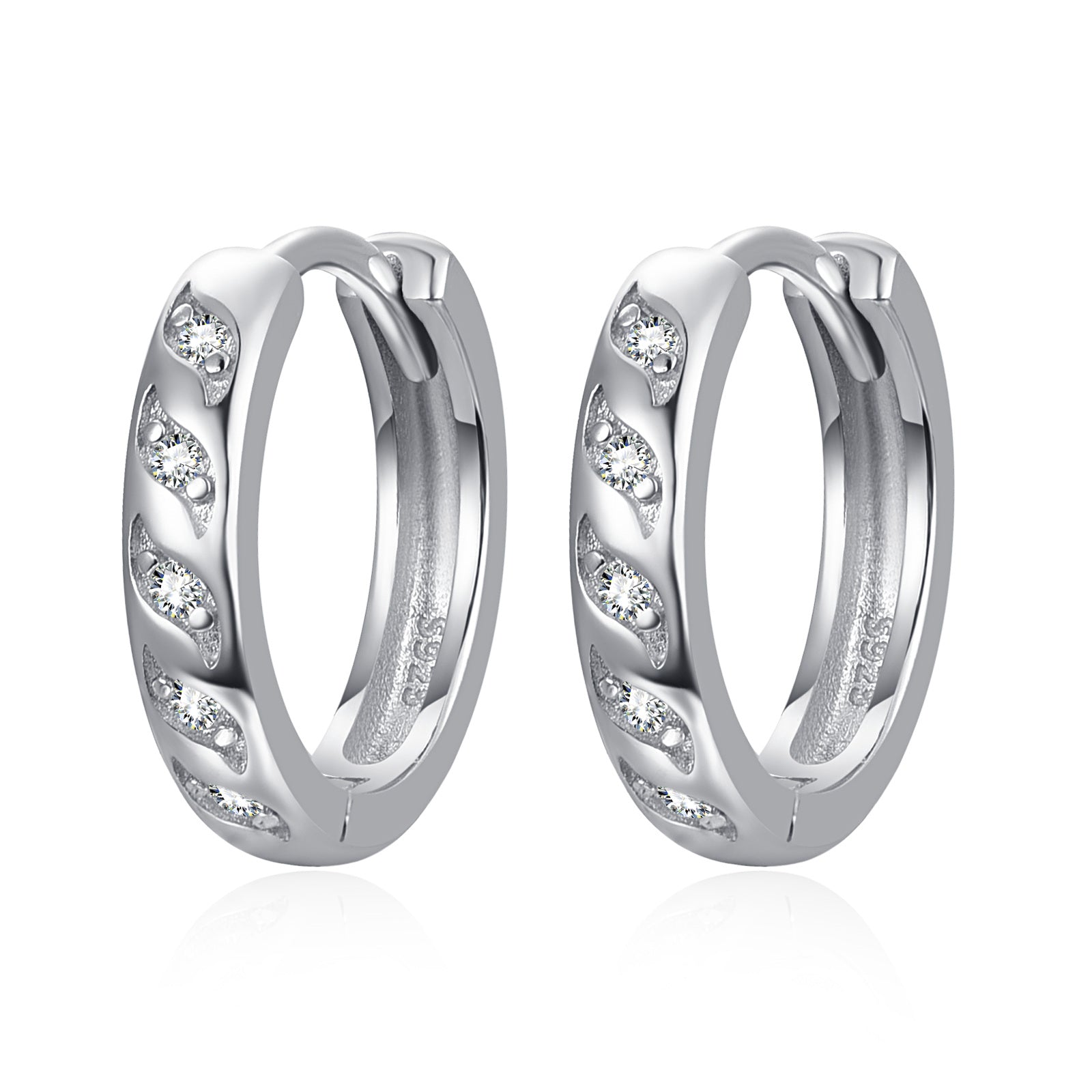 Sterling Silver Circular Shaped Cubic Zirconia Spray Hoop Earrings