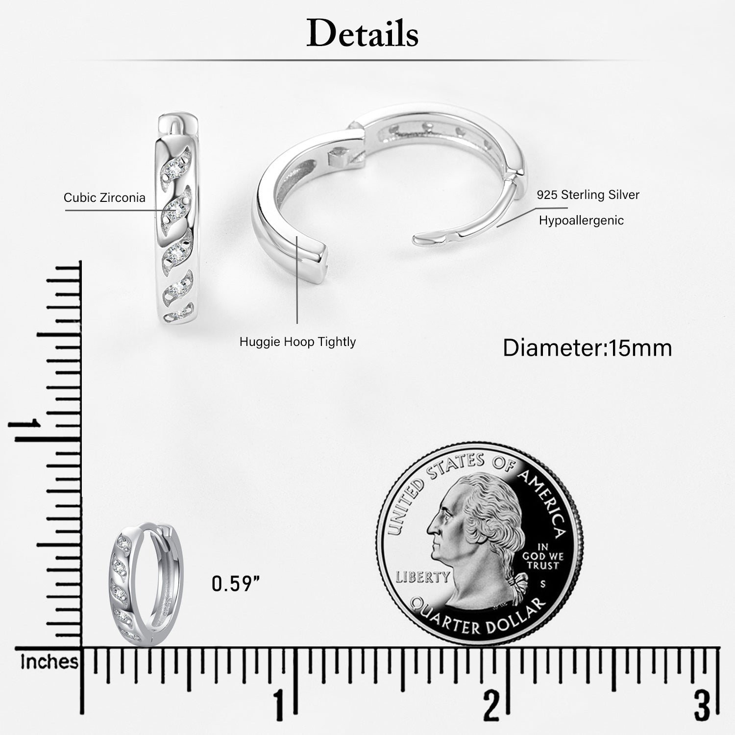 Sterling Silver Circular Shaped Cubic Zirconia Spray Hoop Earrings