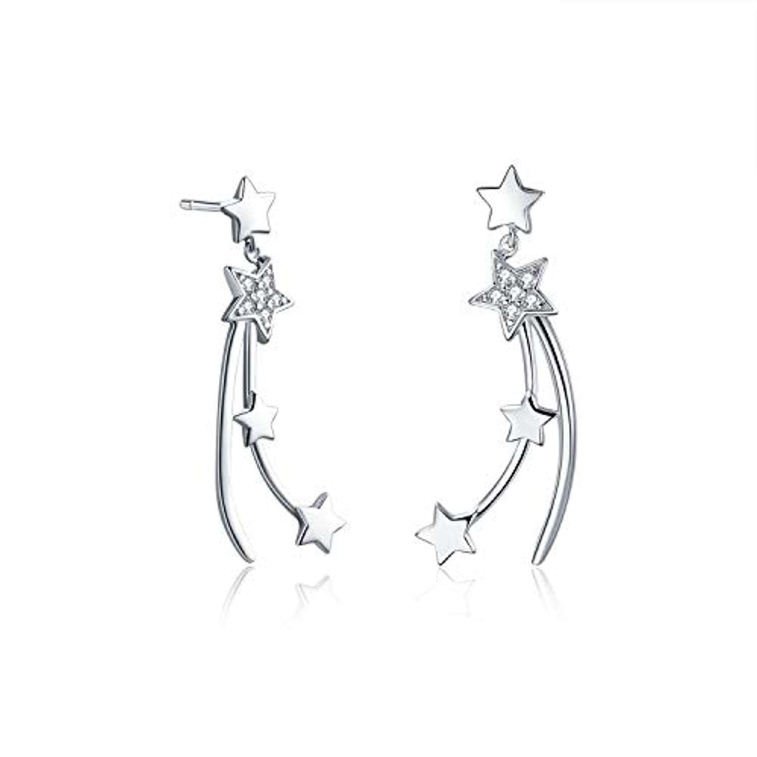 Sterling Silver Circular Shaped Cubic Zirconia Star Drop Earrings