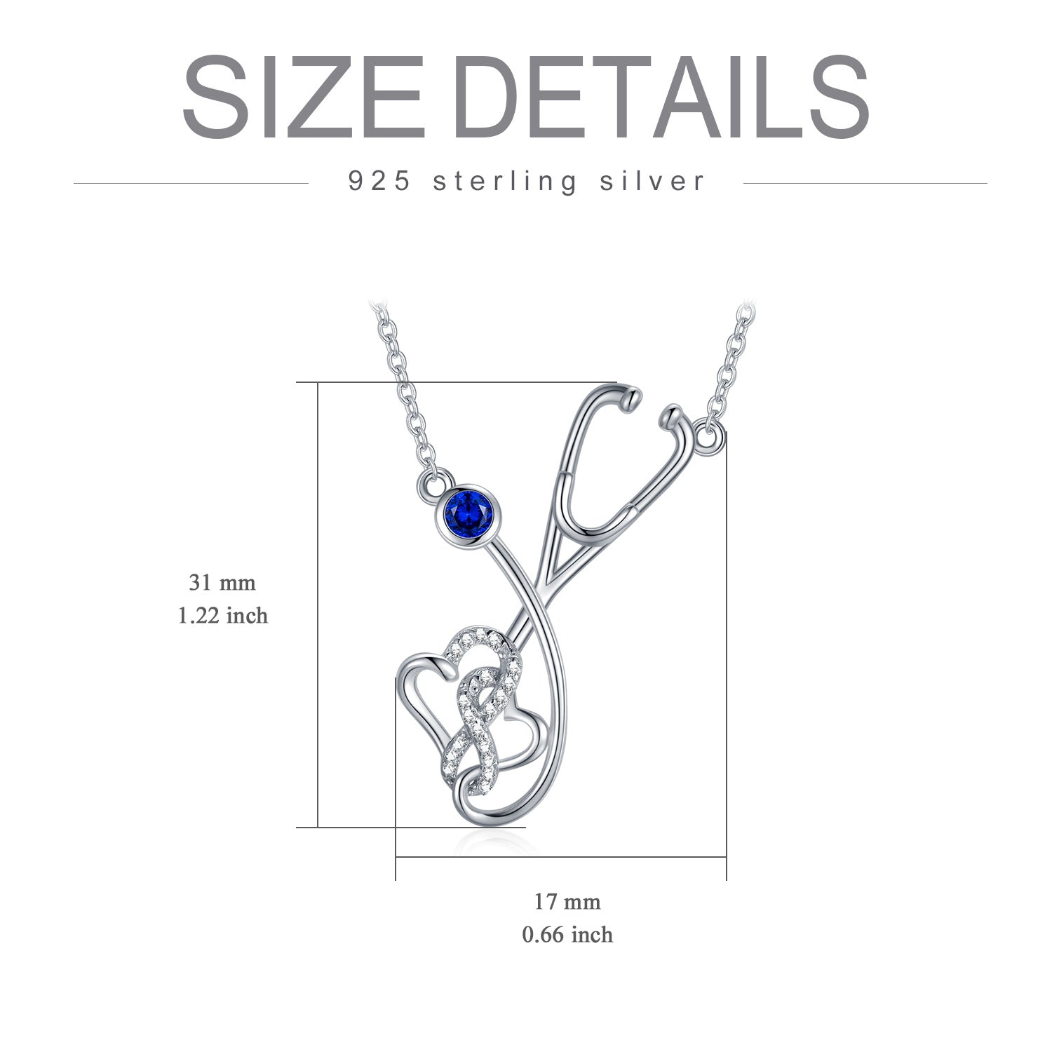 Sterling Silver Circular Shaped Cubic Zirconia Stethoscope Pendant Necklace