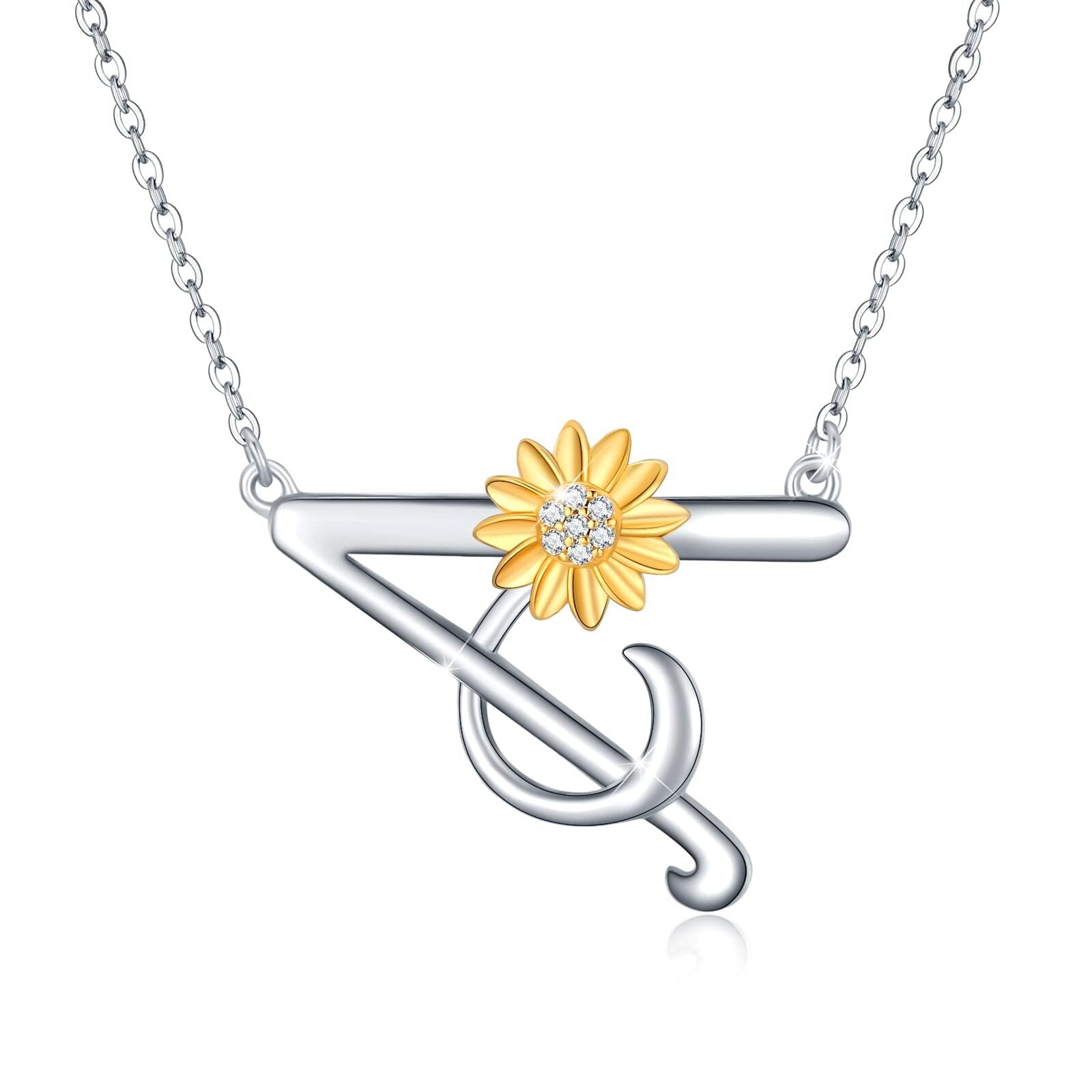 Sterling Silver Circular Shaped Cubic Zirconia Sunflower Pendant Necklace