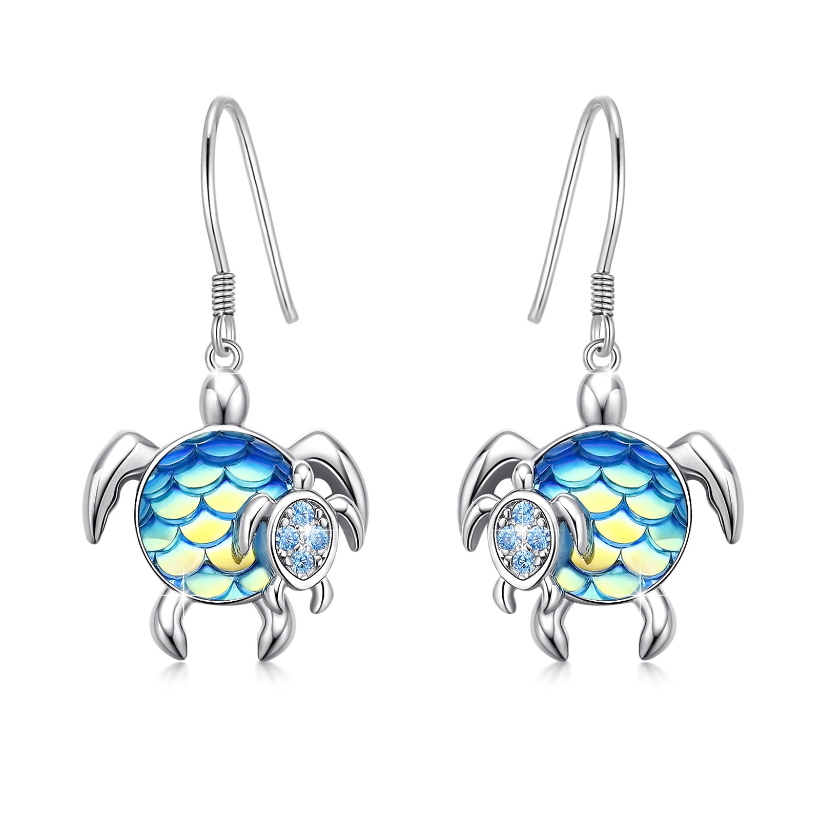 Sterling Silver Circular Shaped Cubic Zirconia Tortoise Drop Earrings
