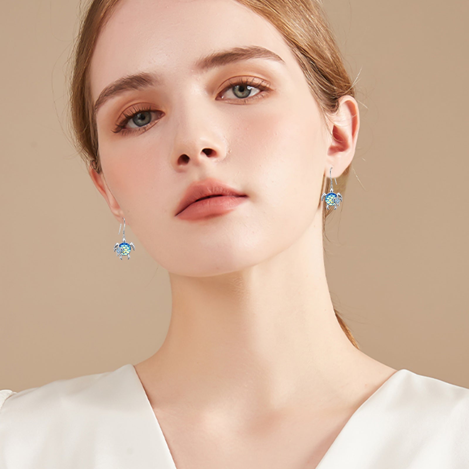 Sterling Silver Circular Shaped Cubic Zirconia Tortoise Drop Earrings