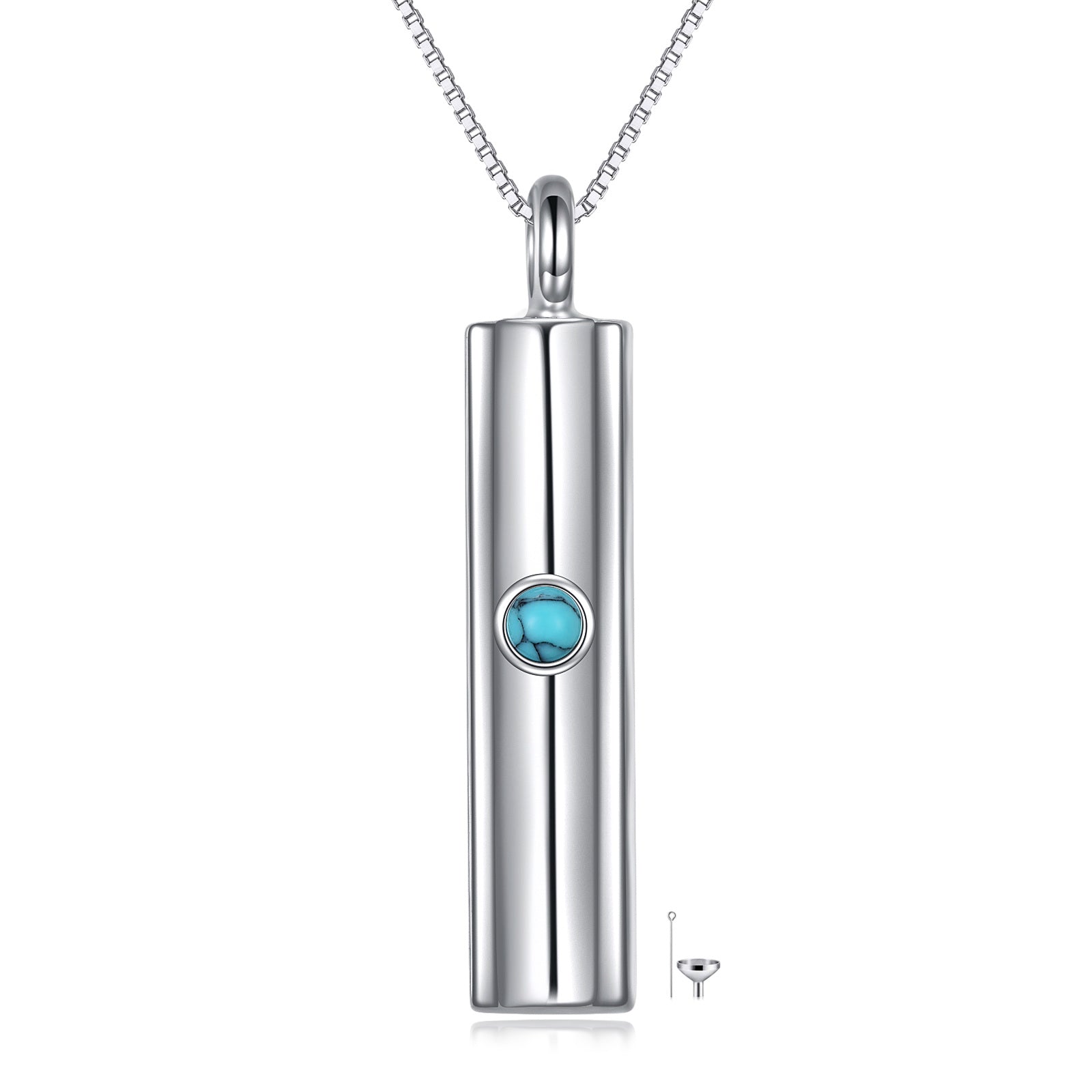 Sterling Silver Circular Shaped Turquoise Gemstone Bar Urn Necklace for Ashes