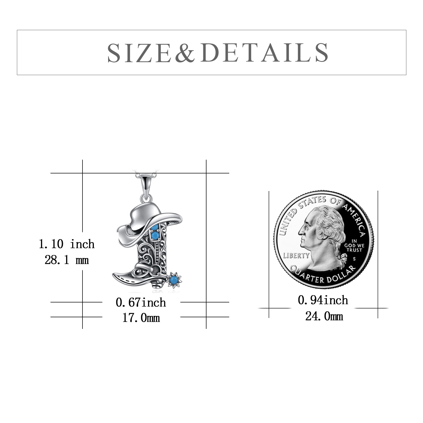 Sterling Silver Circular Shaped Turquoise Cowboy Hat & Texas Boots Pendant Necklace