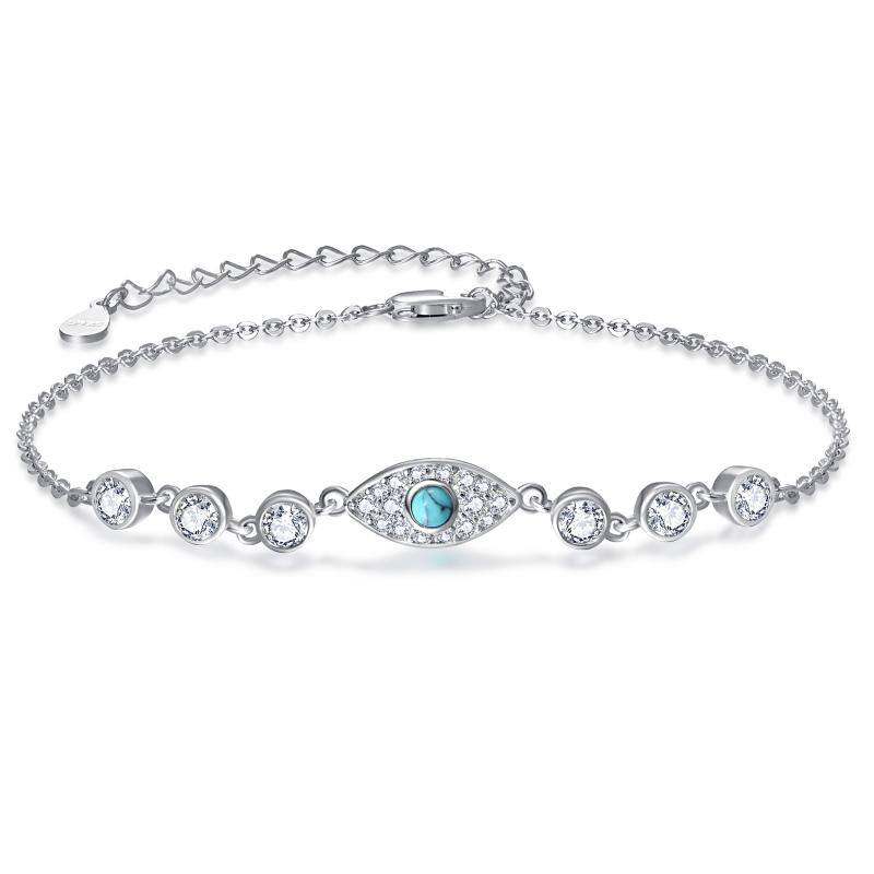 Sterling Silver Circular Shaped Turquoise Evil Eye Charm Bracelet