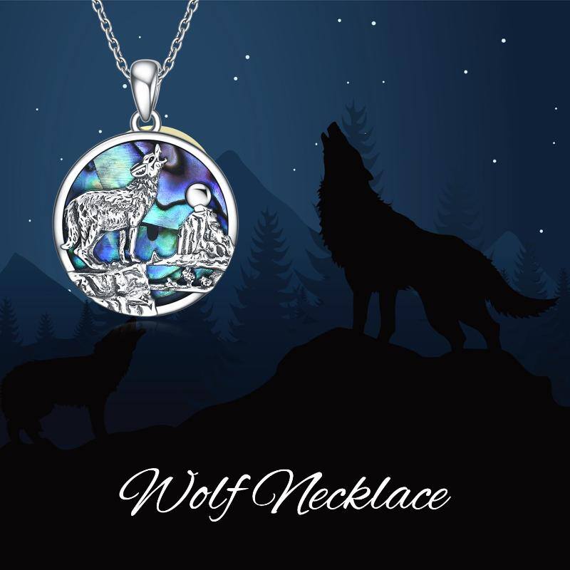 Sterling Silver Circular Shaped Wolf Pendant Necklace