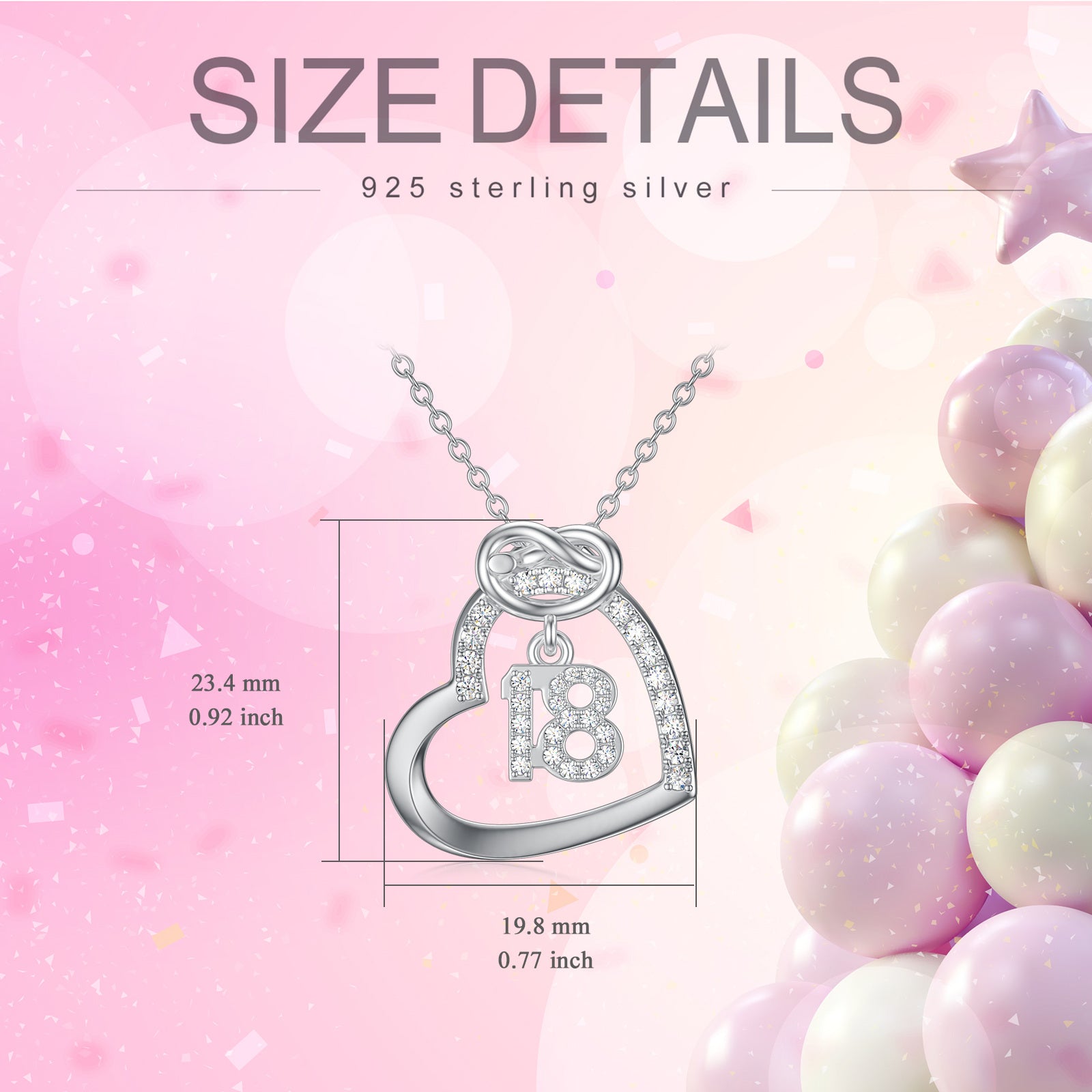 Sterling Silver Circular Shaped Zircon Heart Pendant Necklace