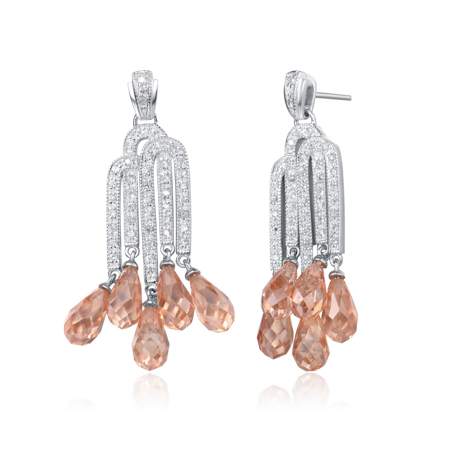 Sterling Silver Clear & Champagne Cubic Zirconia Earrings