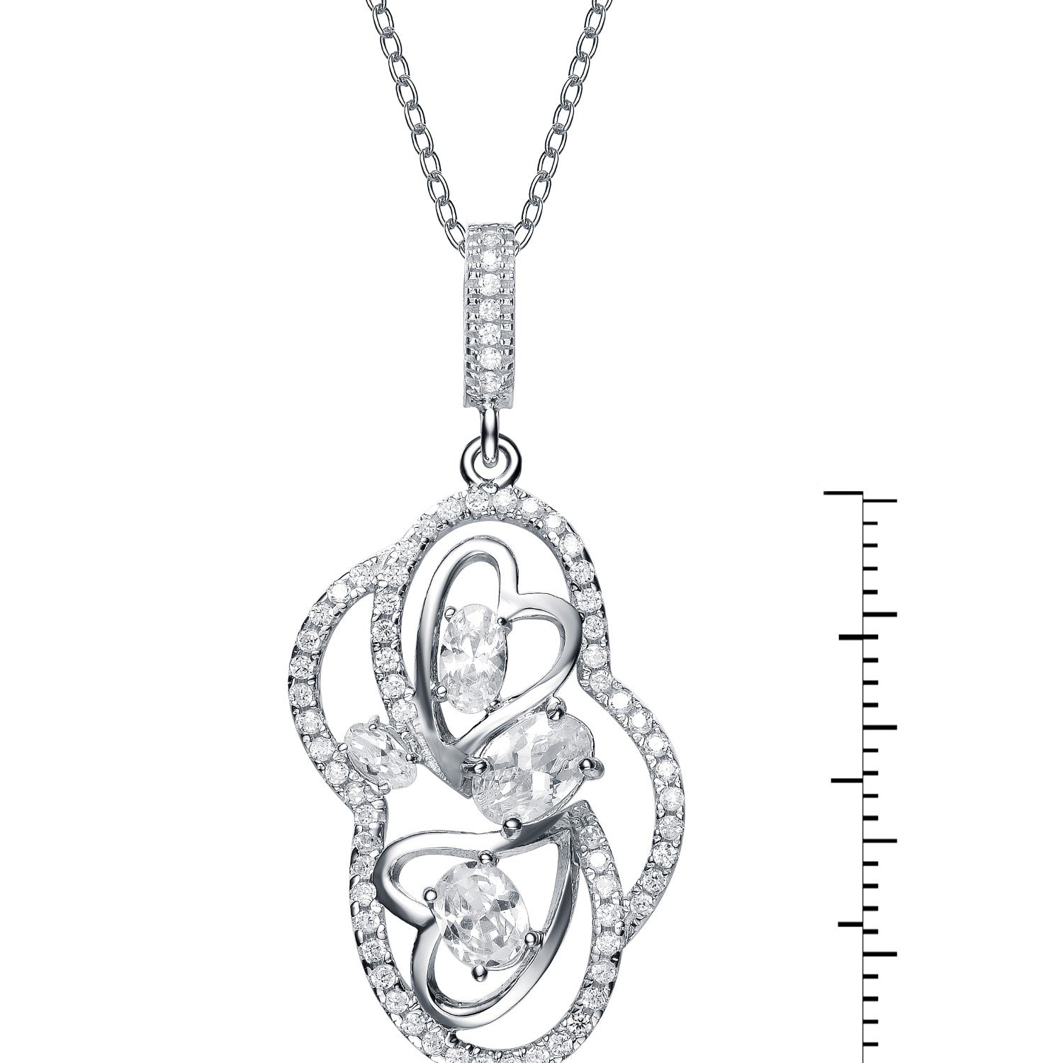 Sterling Silver White Gold Plated With Clear Cubic Zirconia Avant-Garde Necklace