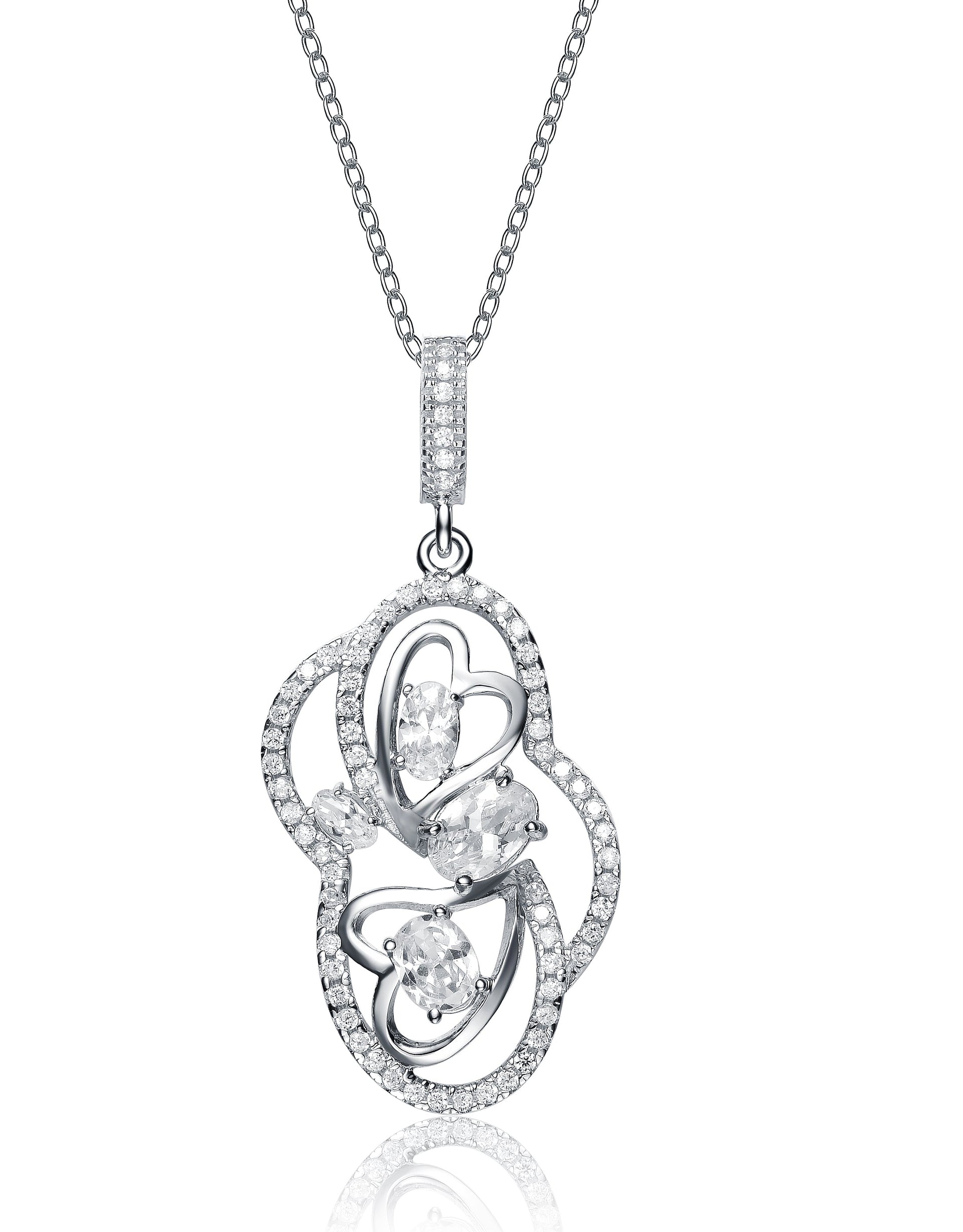 Sterling Silver White Gold Plated With Clear Cubic Zirconia Avant-Garde Necklace
