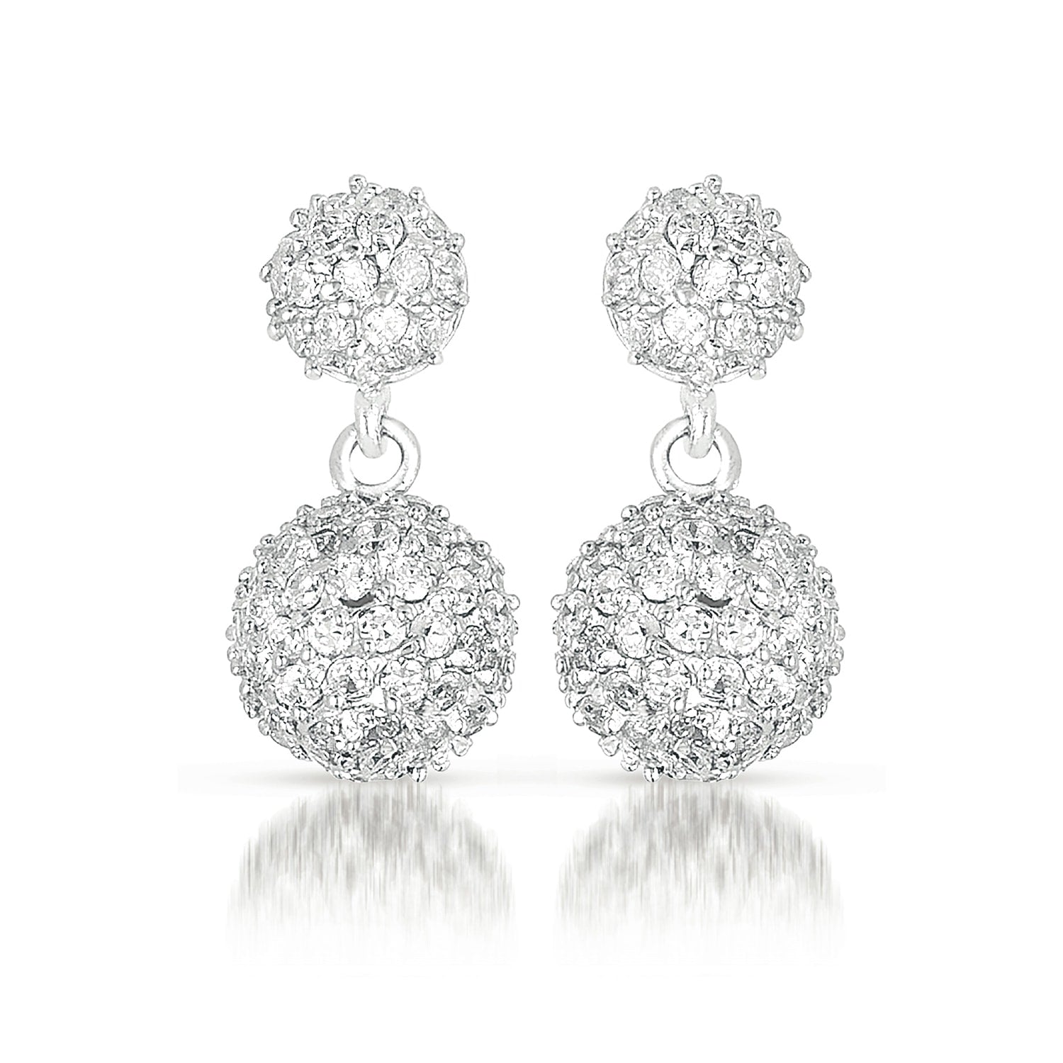 Sterling Silver Clear Cubic Zirconia Ball Earrings
