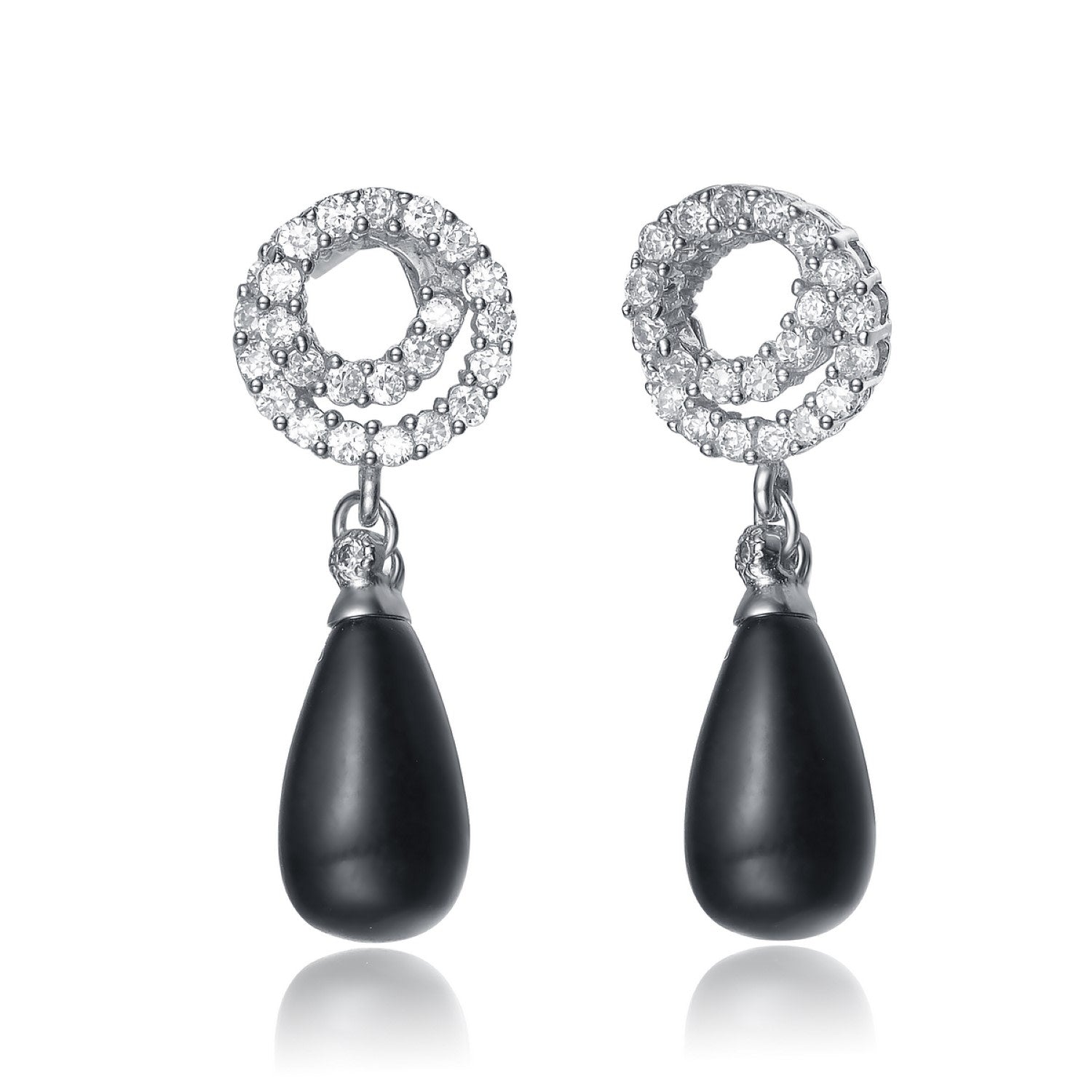 Sterling Silver Clear Cubic Zirconia Black Bead Earrings
