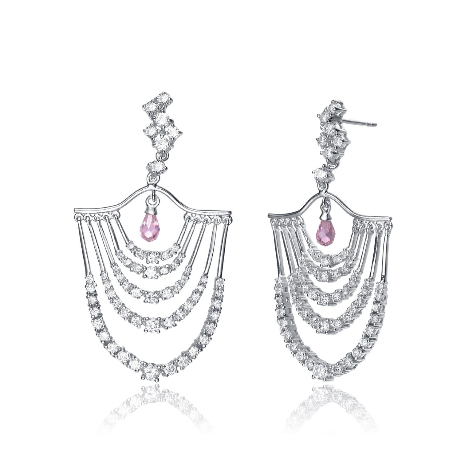 Sterling Silver White Gold Plated With Clear Cubic Zirconia Chandelier Earrings