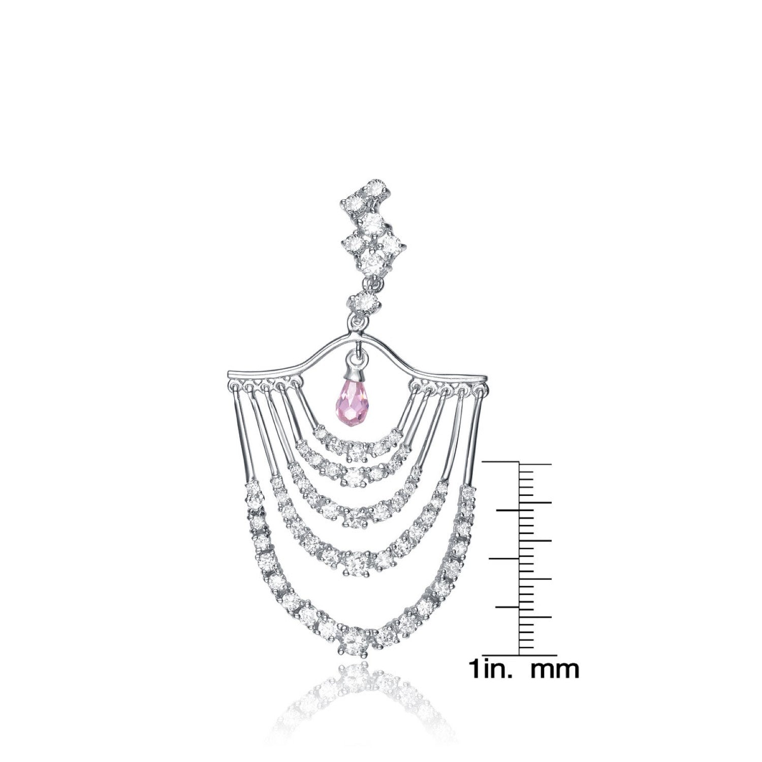 Sterling Silver White Gold Plated With Clear Cubic Zirconia Chandelier Earrings