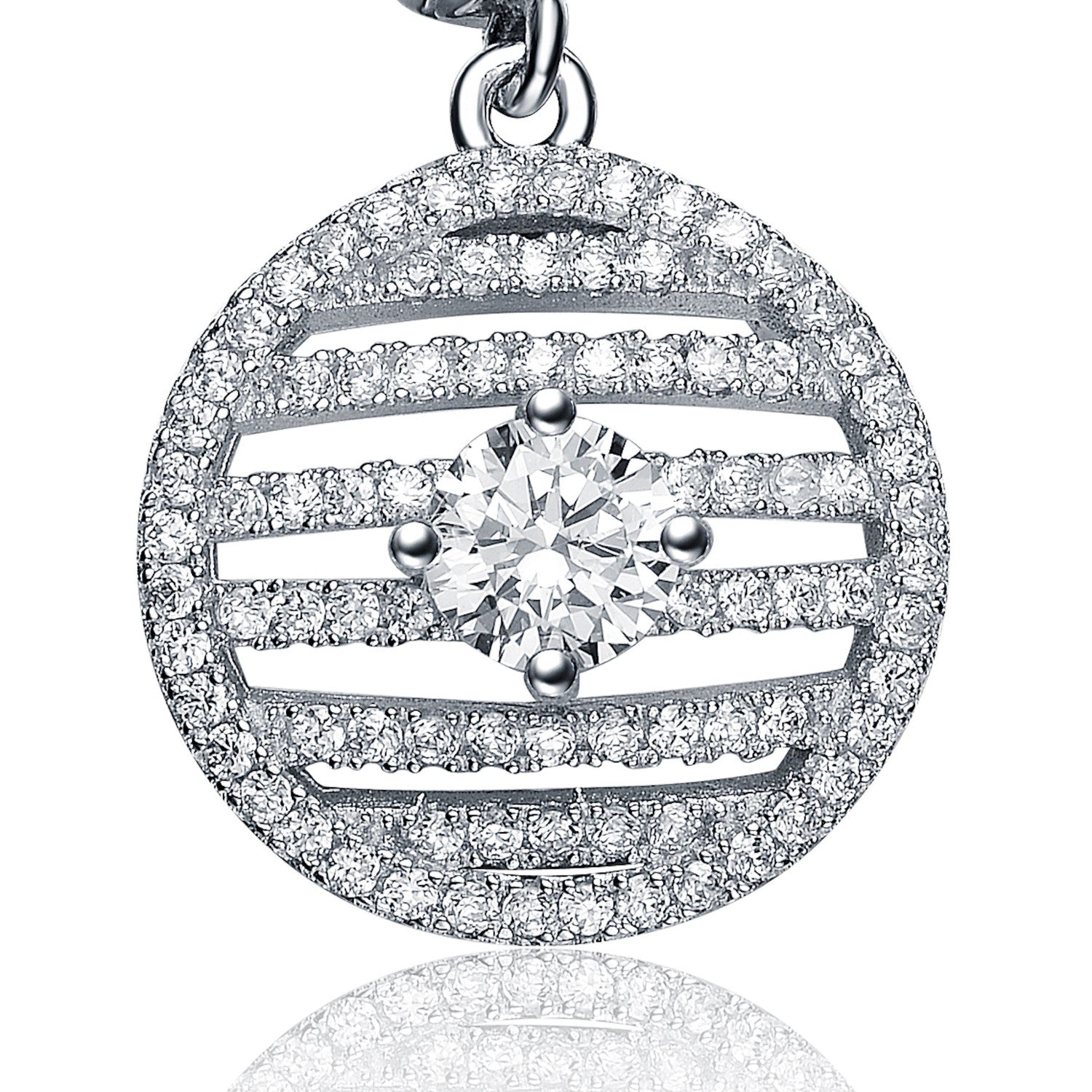 Sterling Silver Clear Cubic Zirconia Circle Drop Earrings