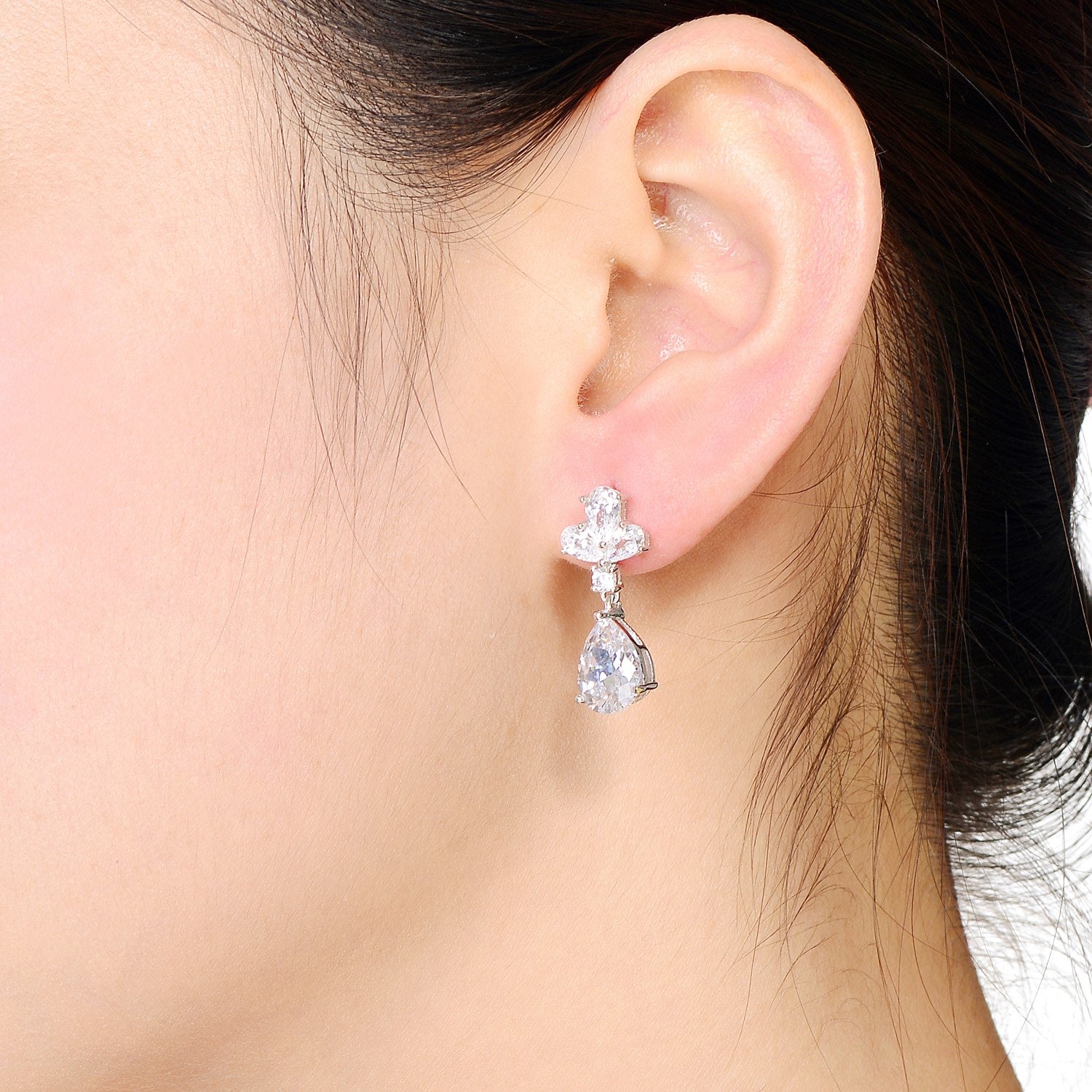 Sterling Silver Clear Cubic Zirconia Drop Earrings