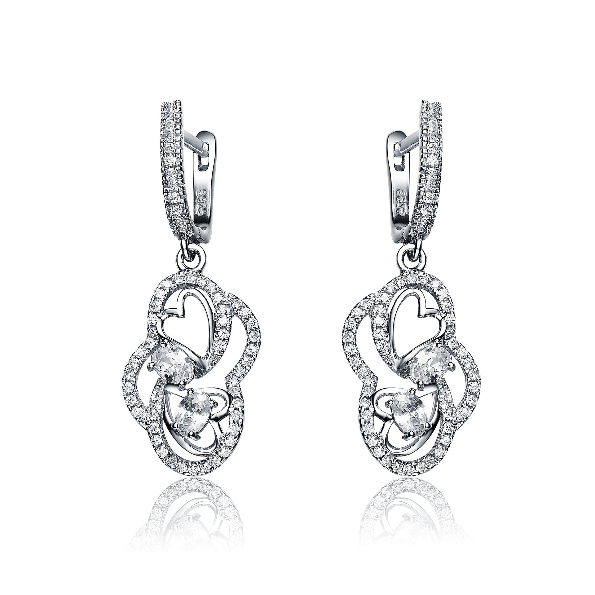Sterling Silver White Gold Plated With Clear Cubic Zirconia Open Knot Earrings