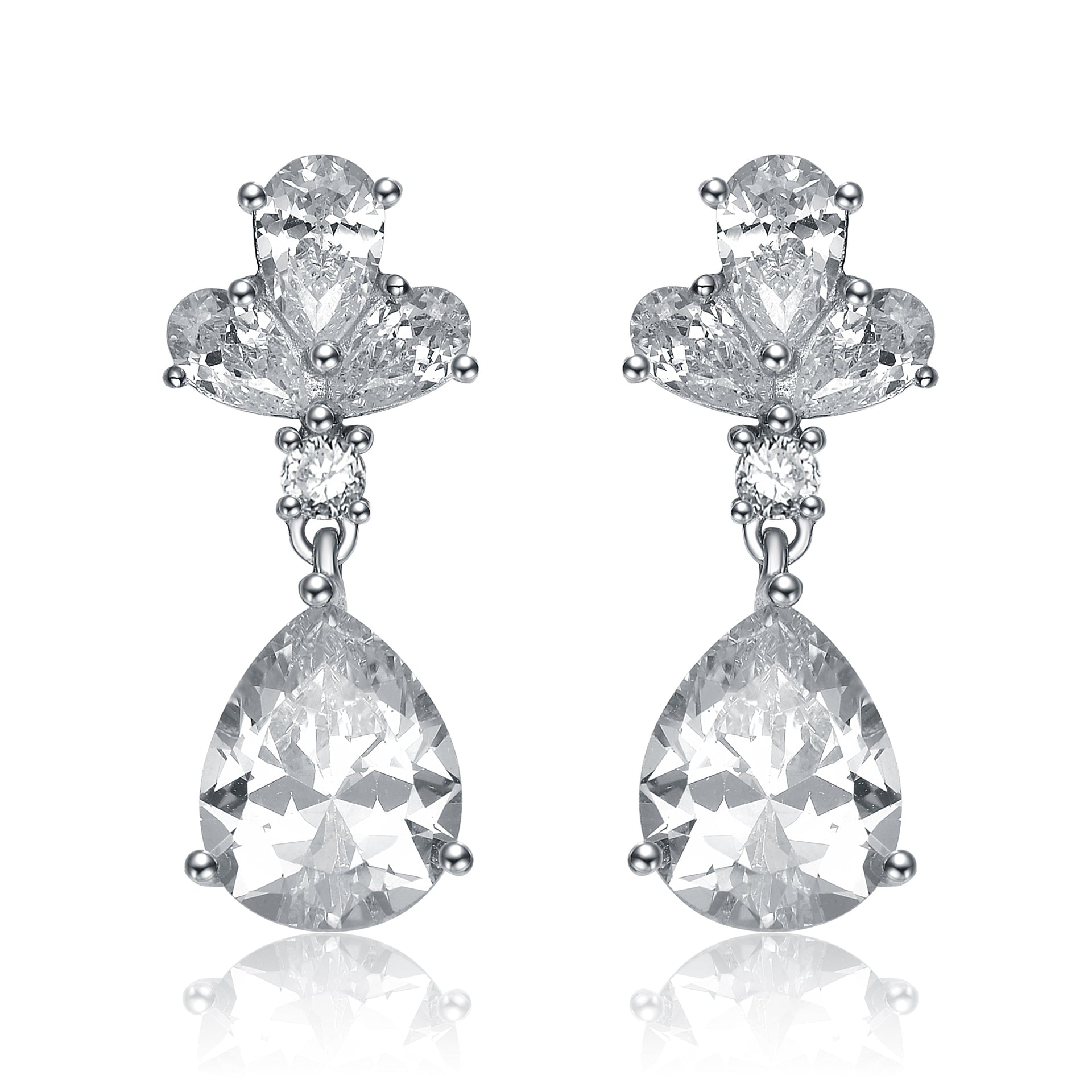 Sterling Silver Clear Cubic Zirconia Drop Earrings