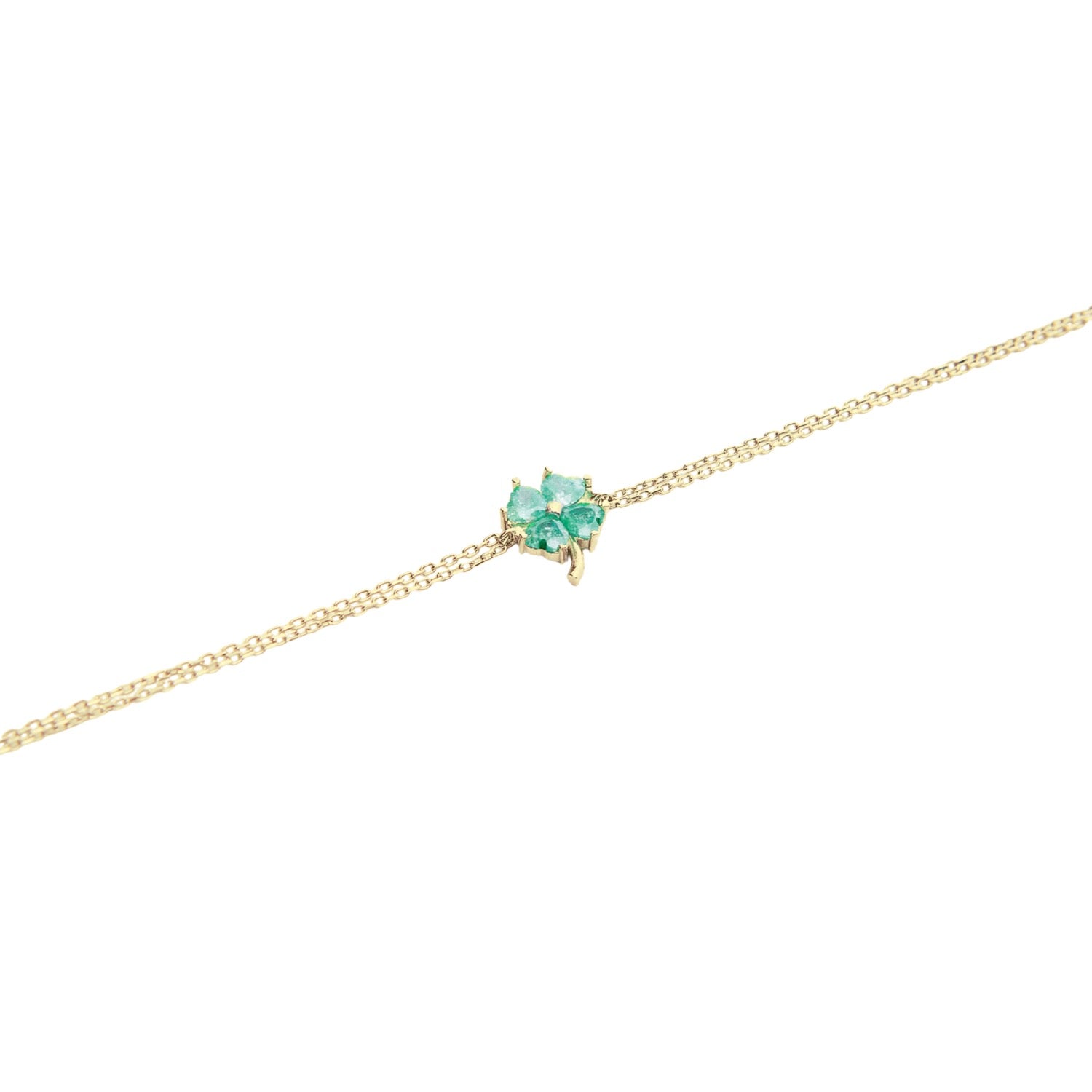 Sterling Silver Clover Bracelet - Green - Gold