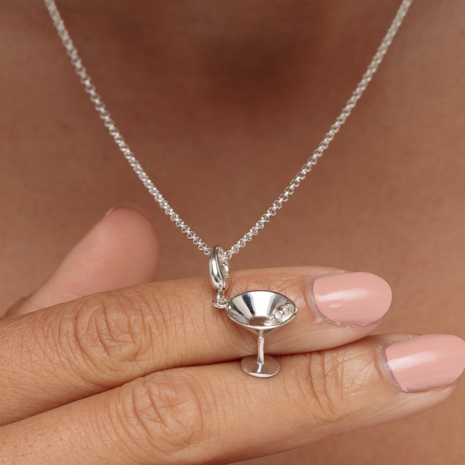Sterling Silver Cocktail Glass Charm Necklace