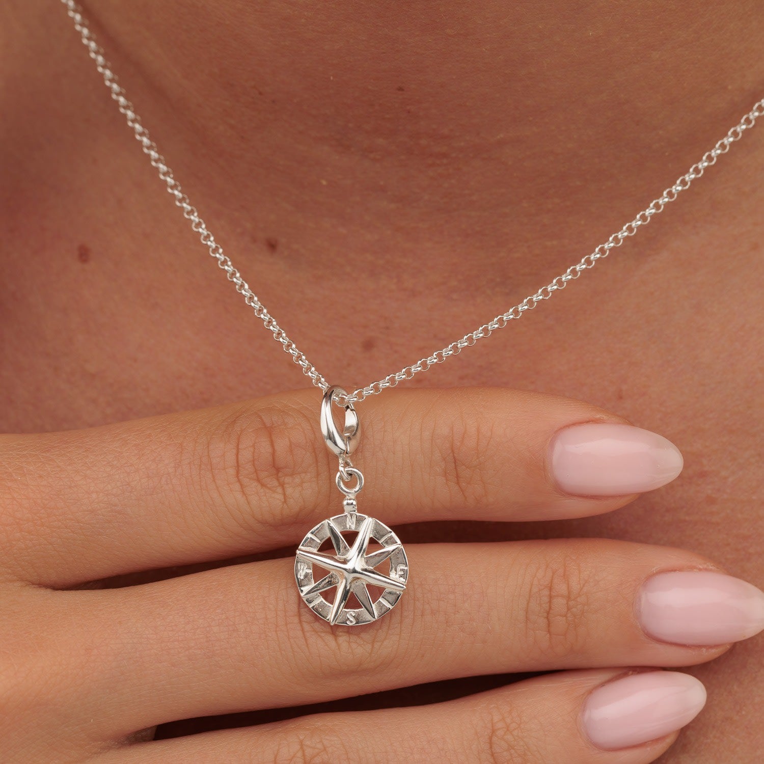 Sterling Silver Compass Charm Necklace