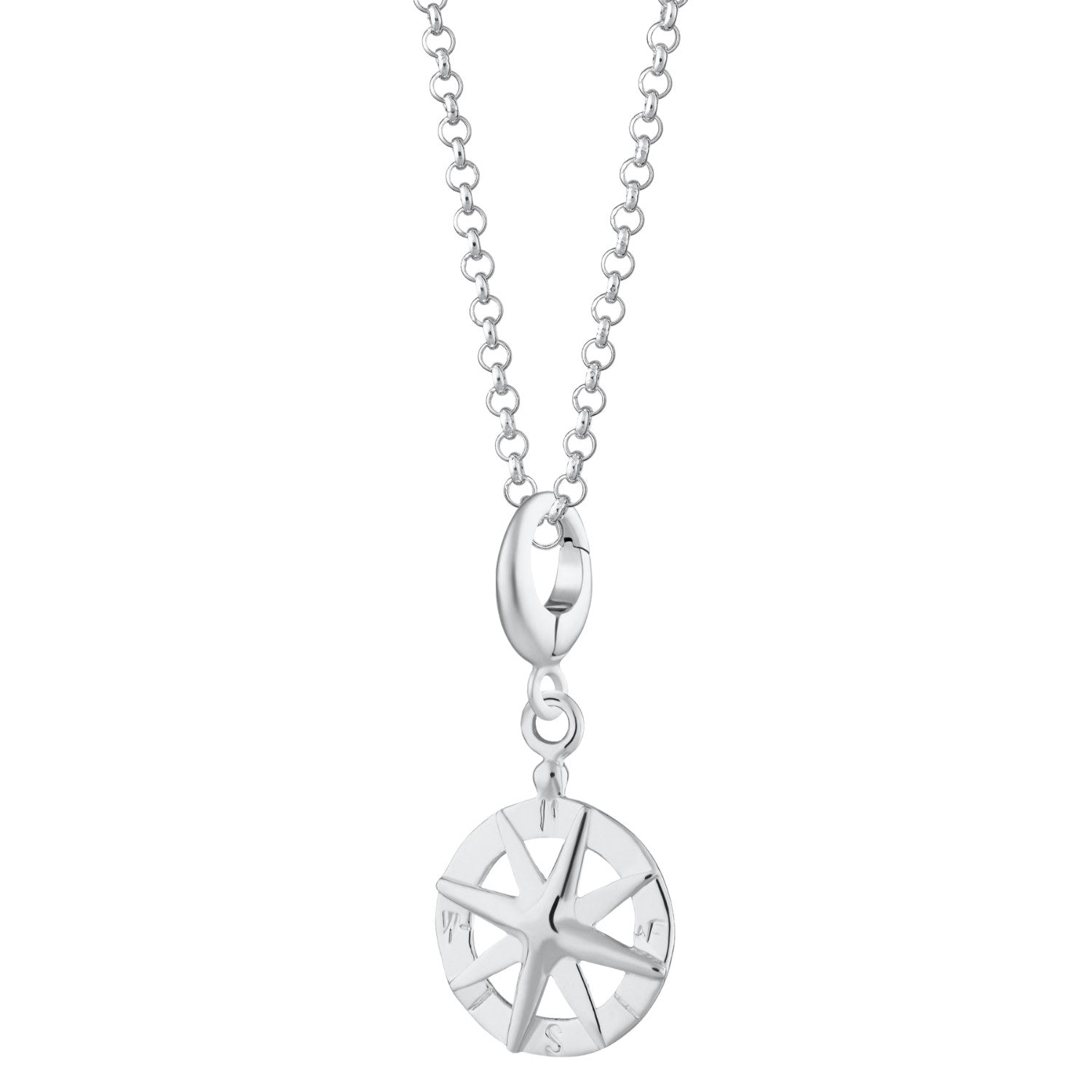 Sterling Silver Compass Charm Necklace