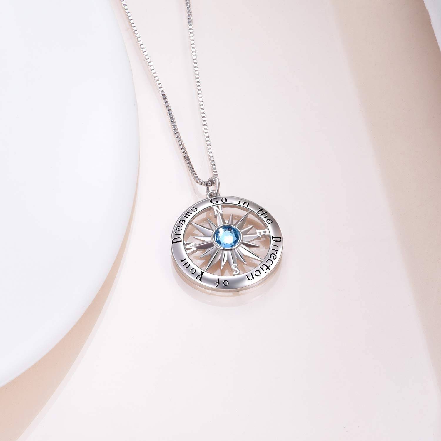 Sterling Silver Cubic Zirconia Compass Pendant Necklace Gift for Graduates