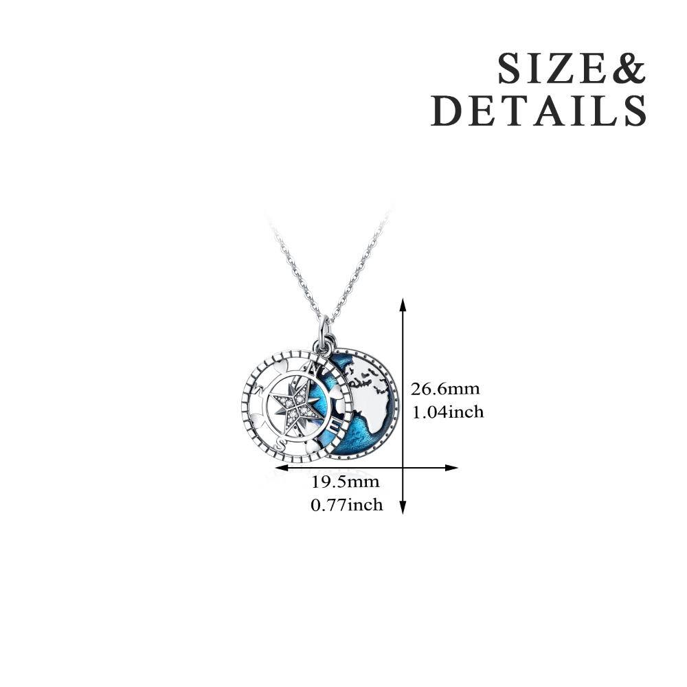 Sterling Silver Cubic Zirconia Compass Pendant Necklace with Engraved Word