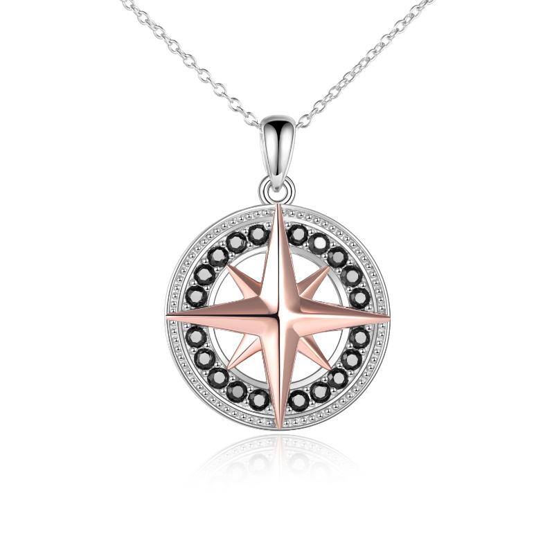 Sterling Silver Two-tone Compass Circle Necklace for Women