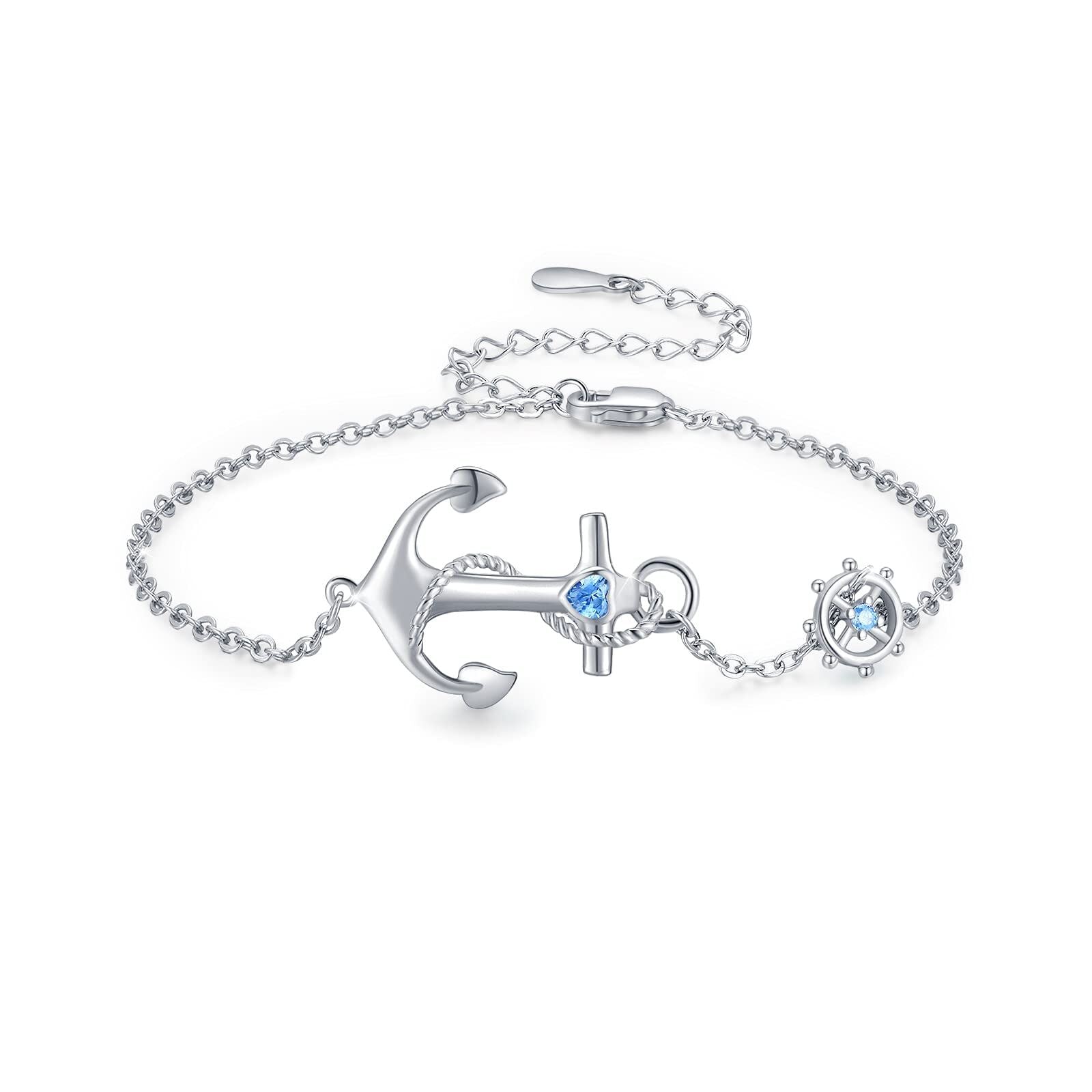 Sterling Silver Cubic Zirconia Compass & Rudder Charm Bracelet