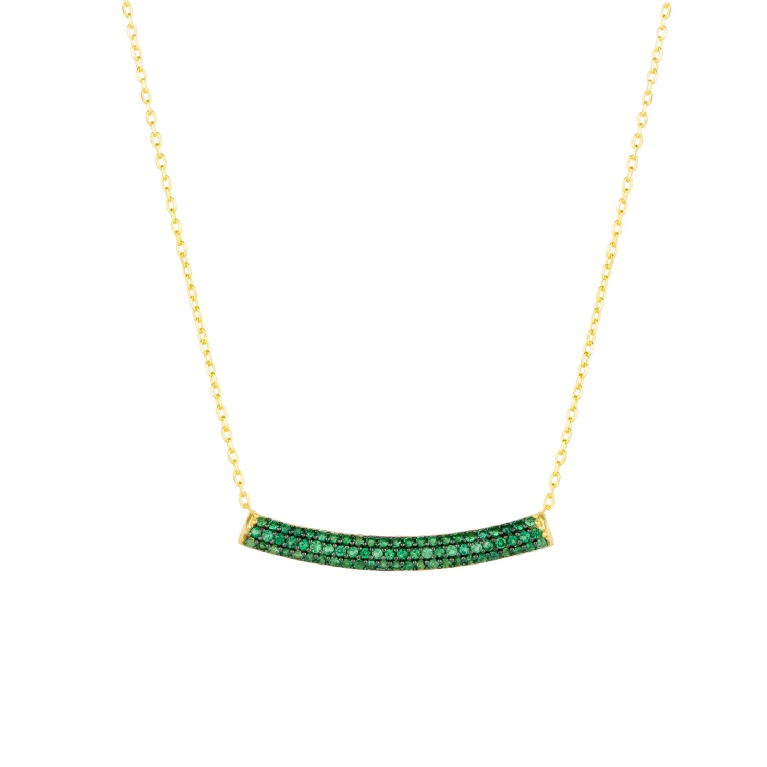 Sterling Silver Concave Bar Necklace Green - Gold