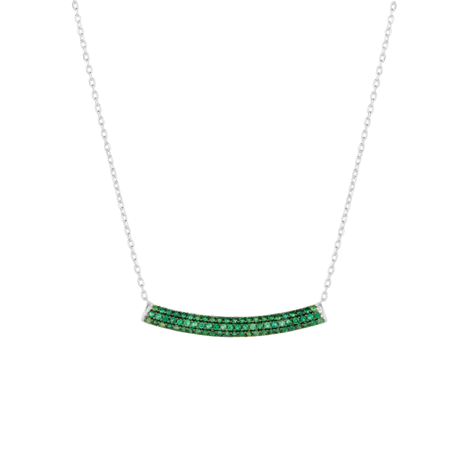 Sterling Silver Concave Bar Necklace Green - Silver