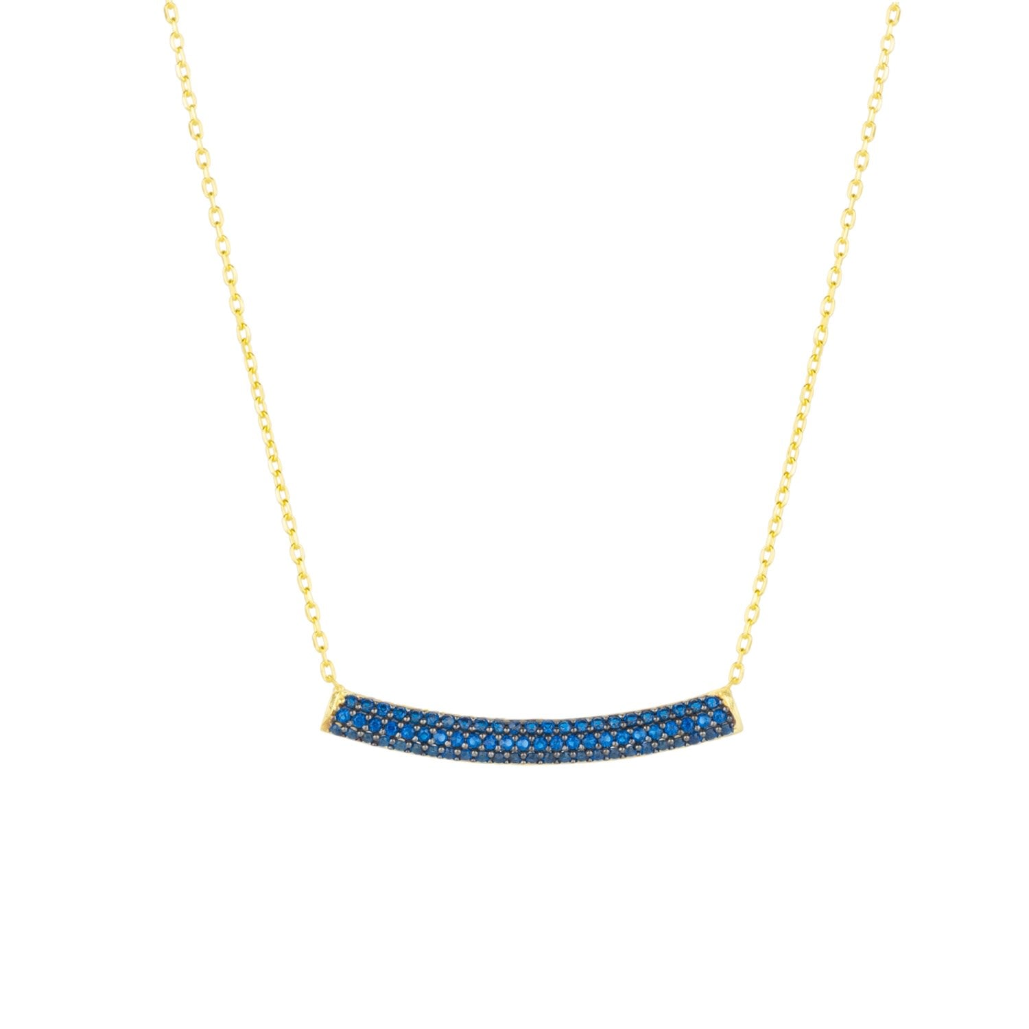 Sterling Silver Concave Bar Necklace - Navy Blue - Gold