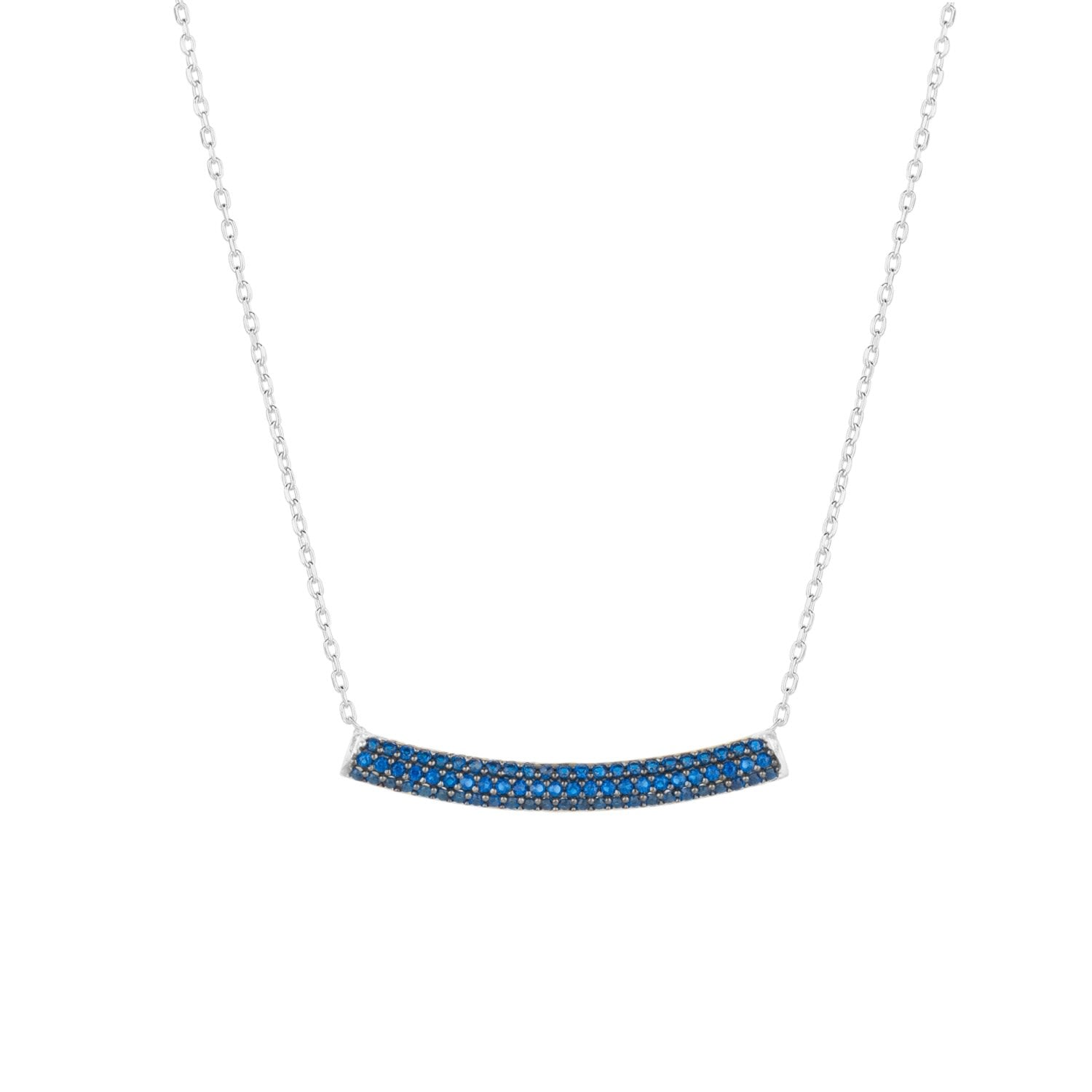 Sterling Silver Concave Bar Necklace - Navy Blue - Silver