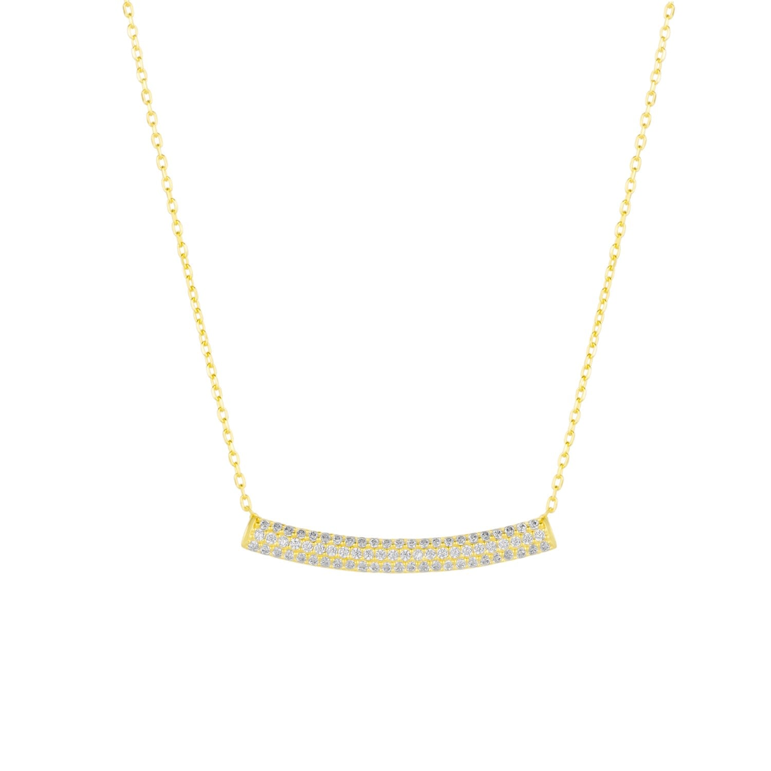 Sterling Silver Concave Bar Necklace - White - Gold