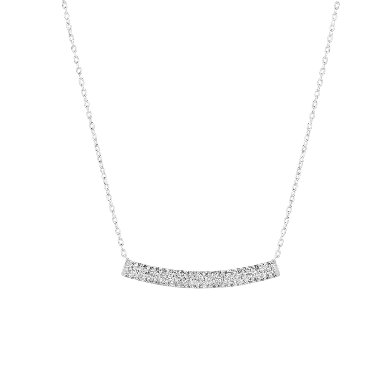Sterling Silver Concave Bar Necklace - White - Silver