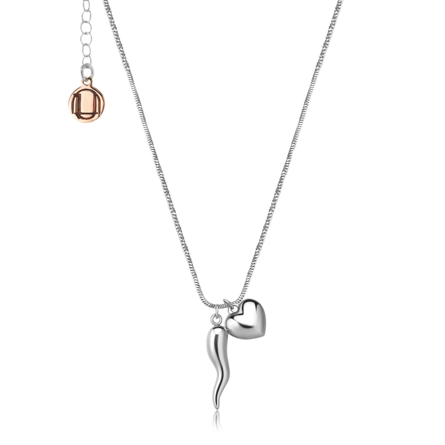 Sterling Silver Cornicello Necklace With Heart Charm – Italian Handmade Good Luck Symbol, Elegant Gift For Her