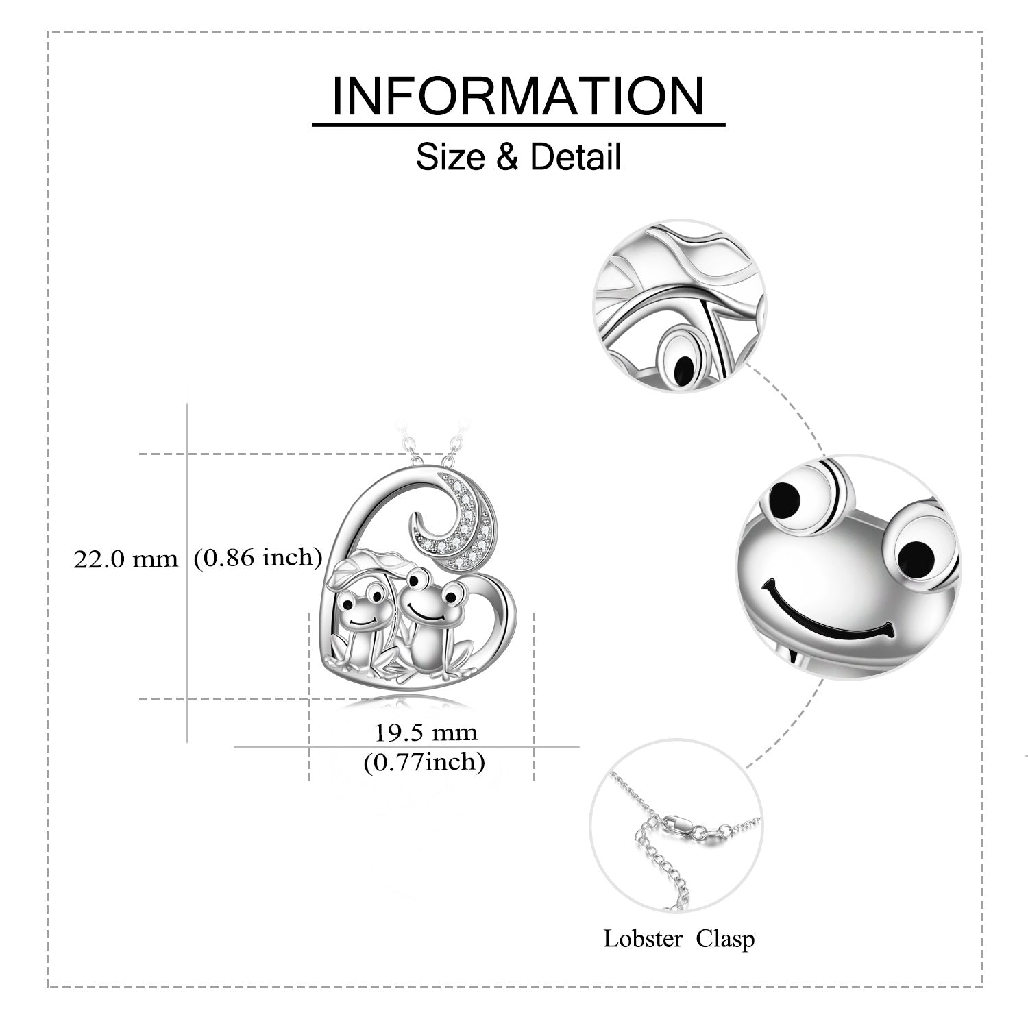 Sterling Silver Cubic Zirconia Couple Frog & Lotus Leaf Heart Pendant Necklace