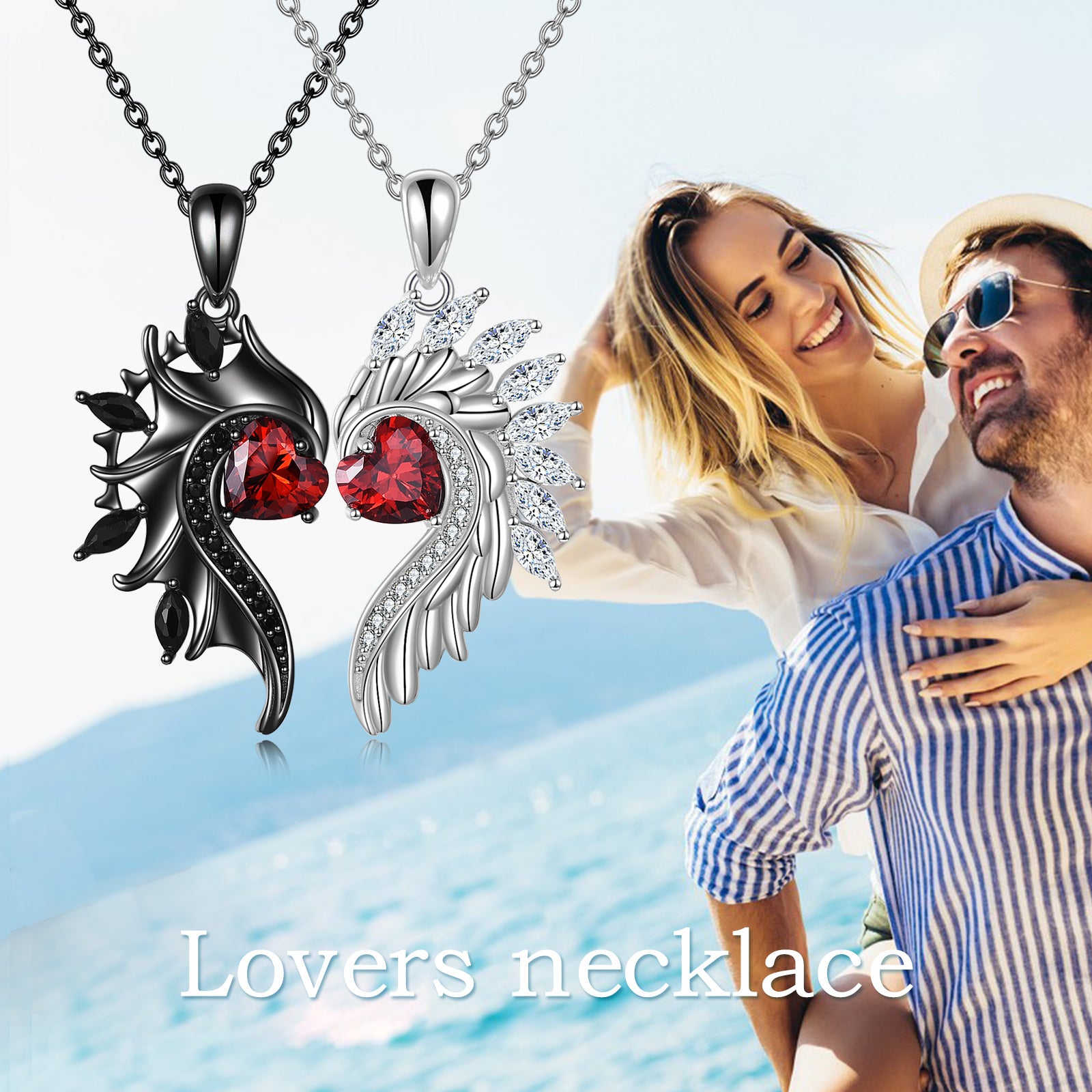 Sterling Silver Cubic Zirconia Couple & Heart Pendant Necklace