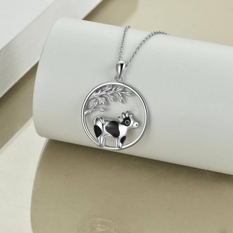 Sterling Silver Cow & Branches Pendant Necklace