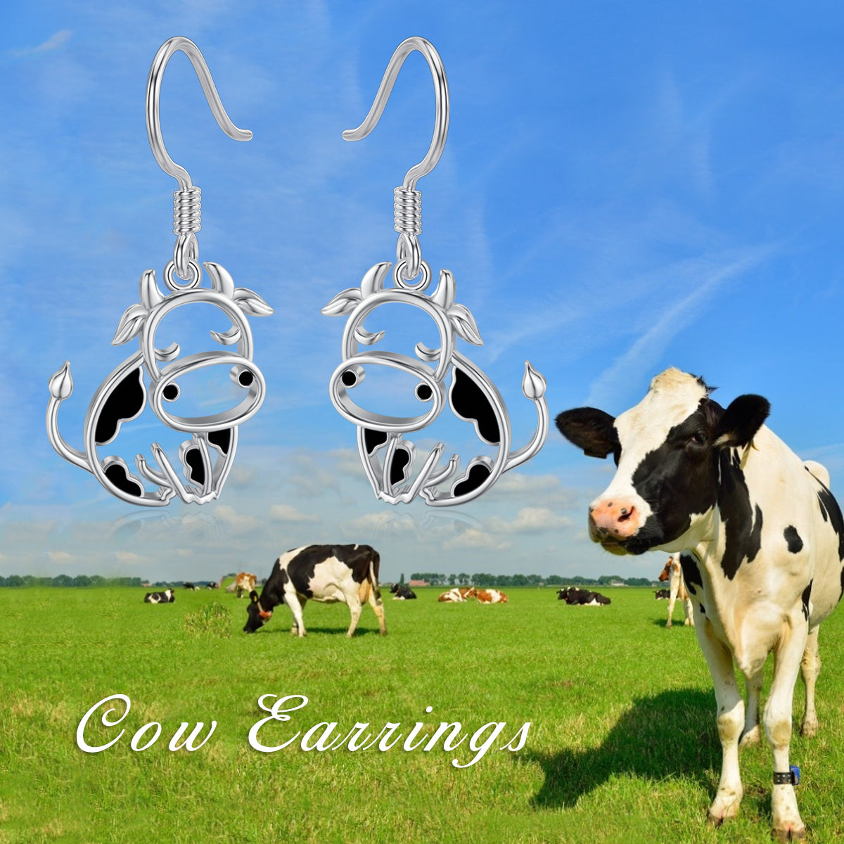 Sterling Silver Cow Drop Earrings