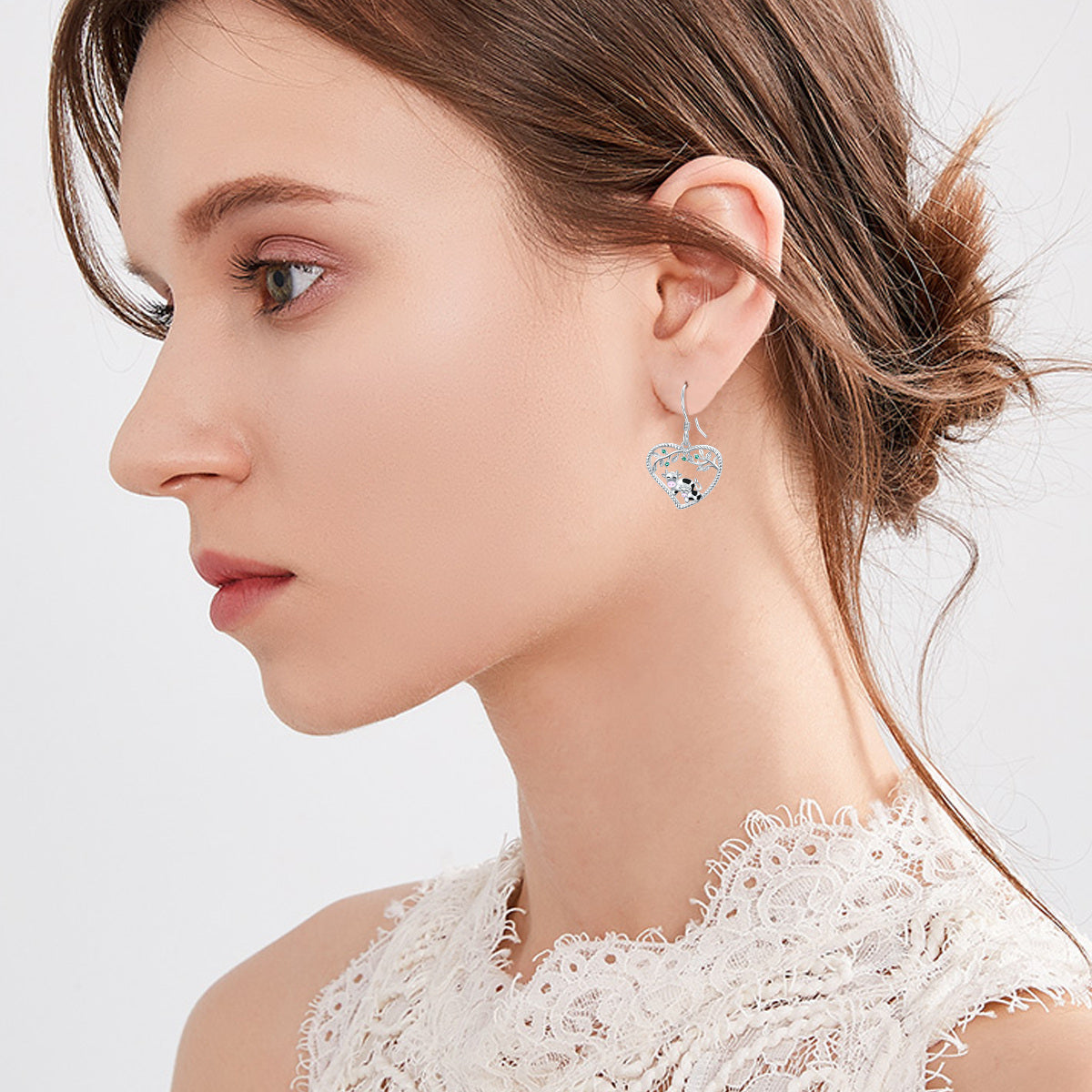 Sterling Silver Cow & Heart Drop Earrings