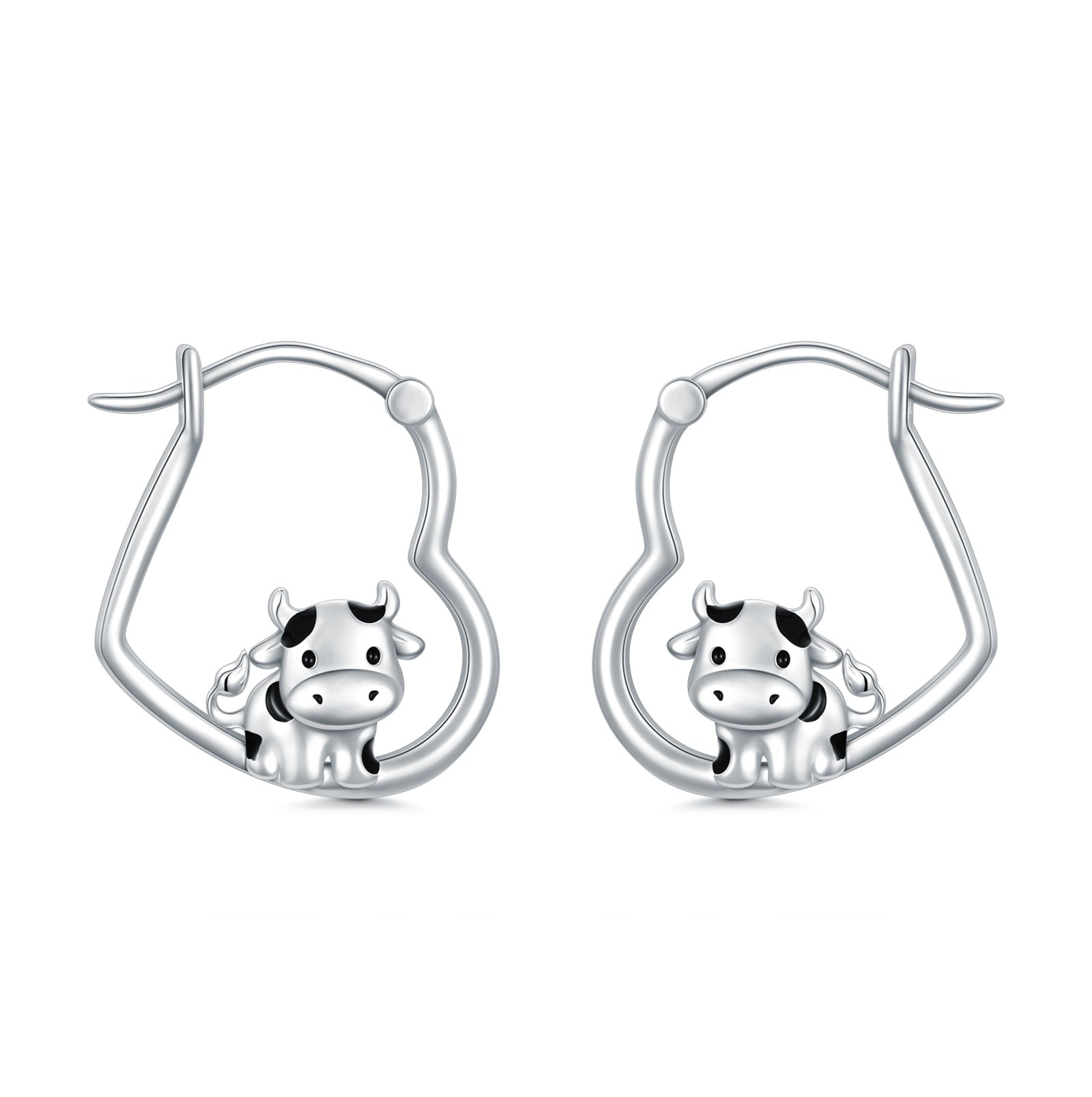 Sterling Silver Cow & Heart Hoop Earrings