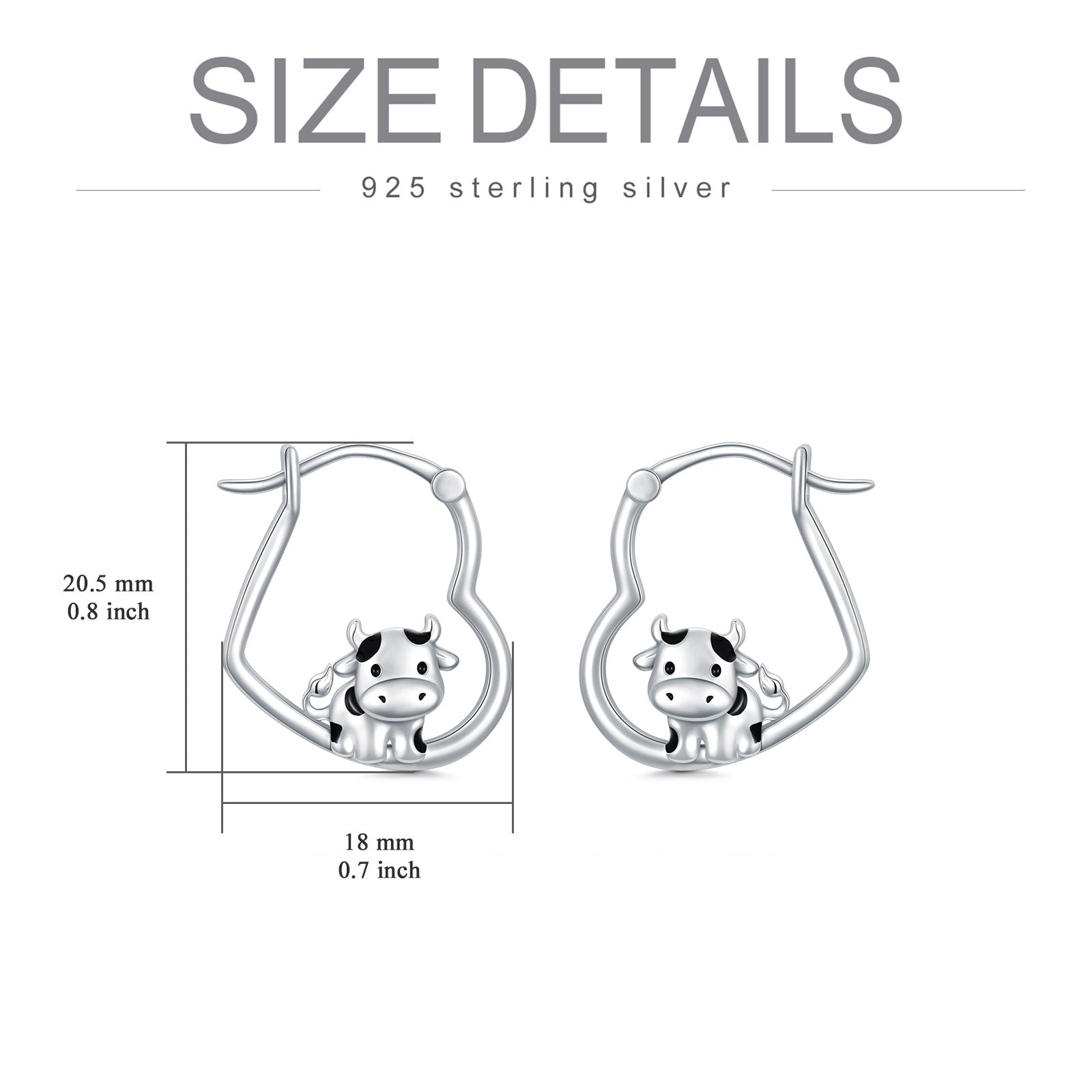 Sterling Silver Cow & Heart Hoop Earrings