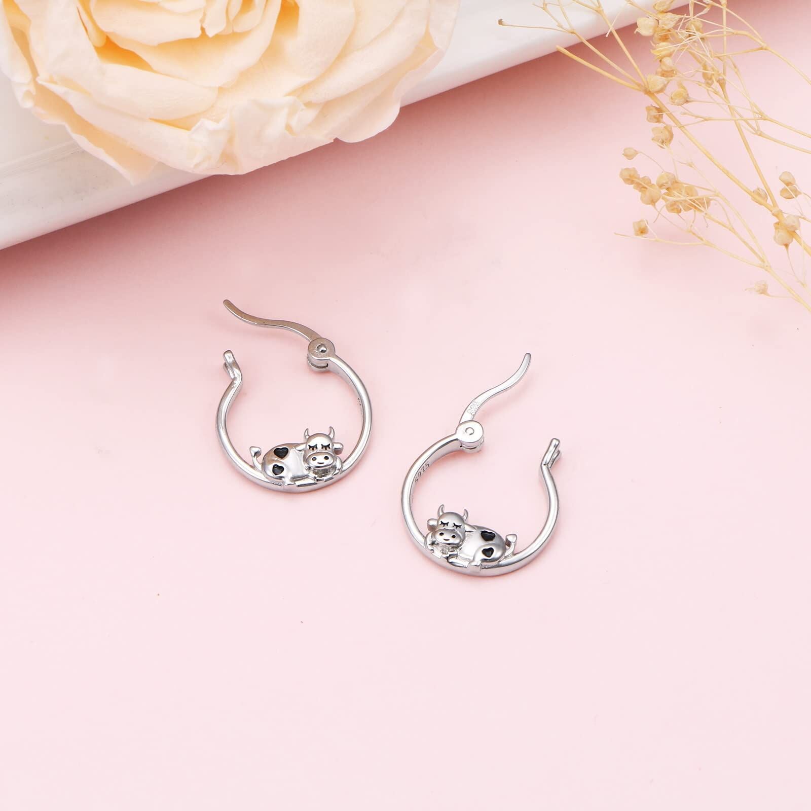 Sterling Silver Cow Hoop Earrings