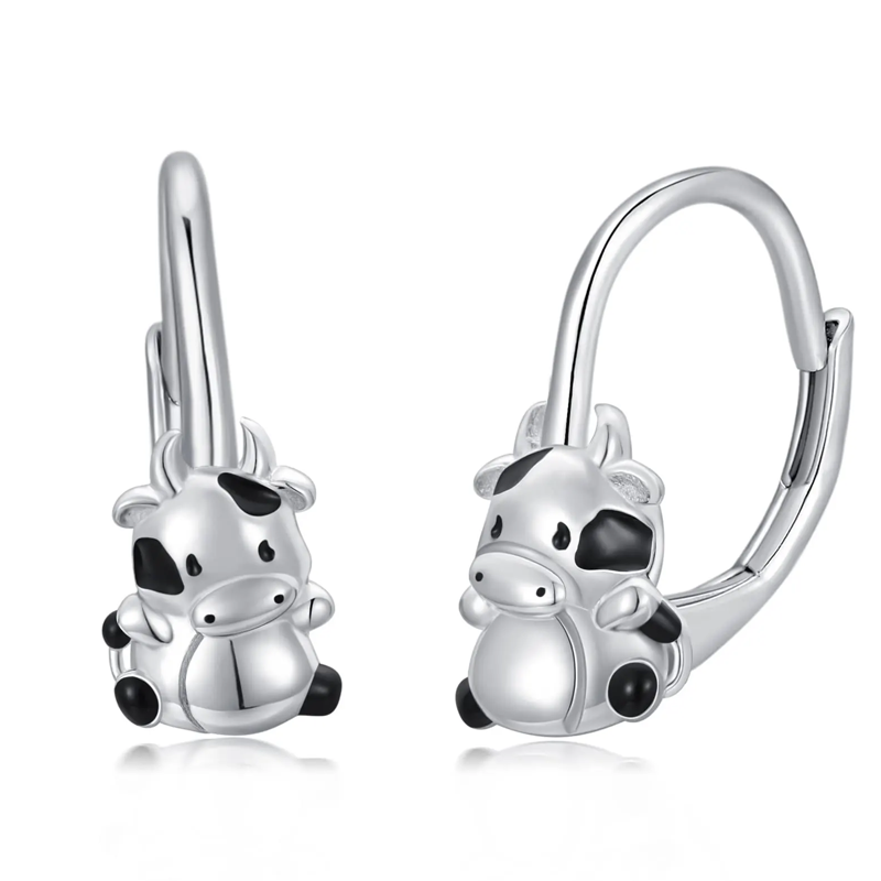 Sterling Silver Cow Lever-back Earrings