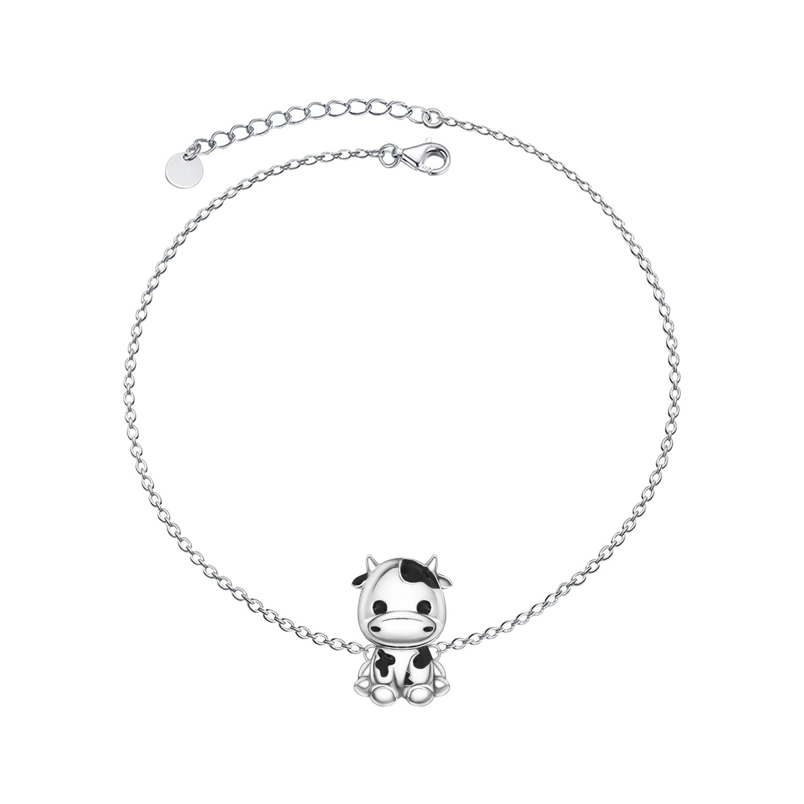 Sterling Silver Cubic Zirconia Cow Charm Bracelet