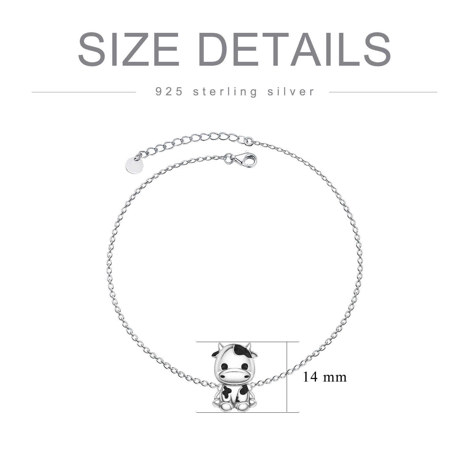 Sterling Silver Cubic Zirconia Cow Charm Bracelet